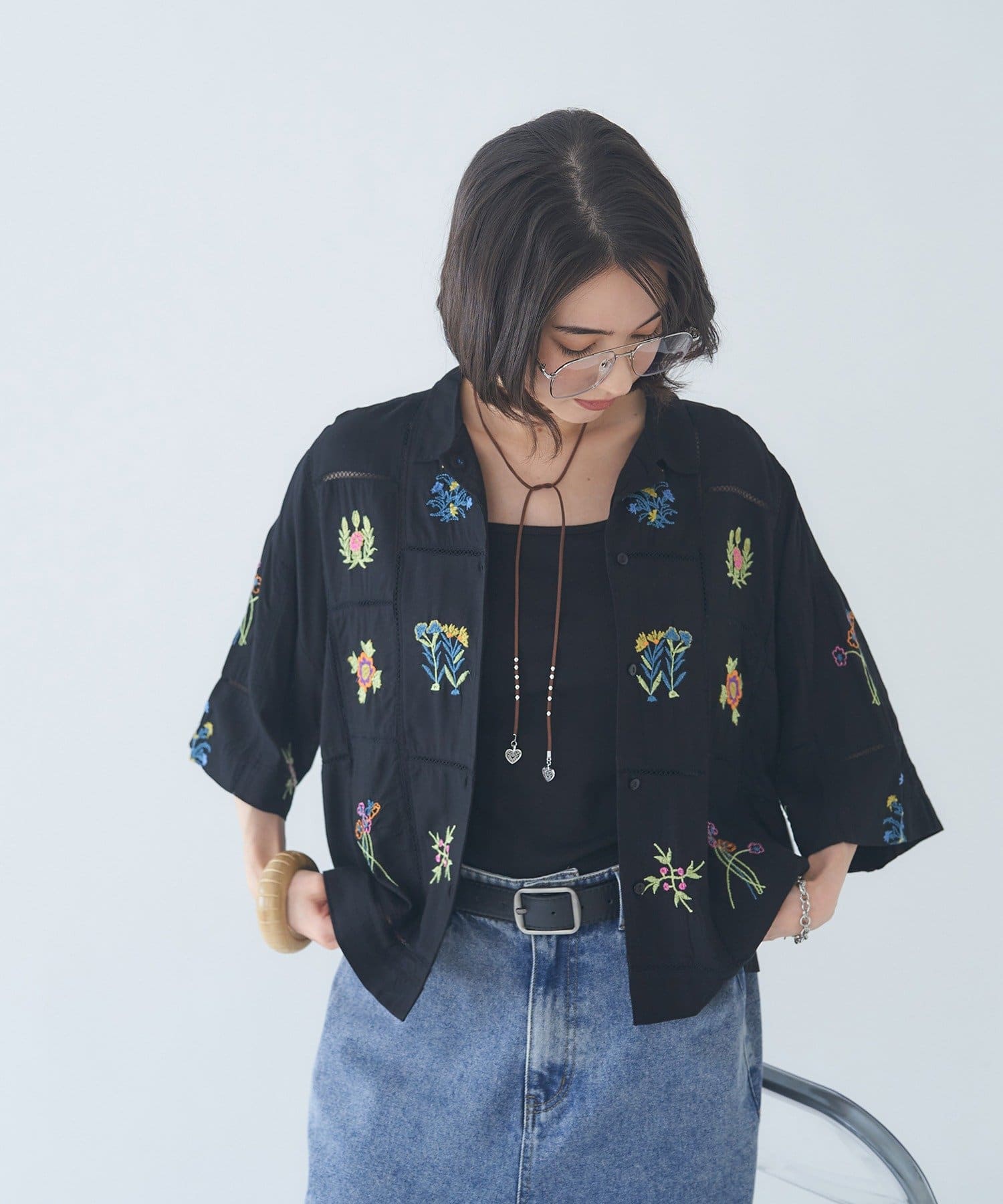 Remind me and forever(リマインドミーアンドフォーエバー) 【nane】【India series】パッチワーク刺繍シャツブラウス