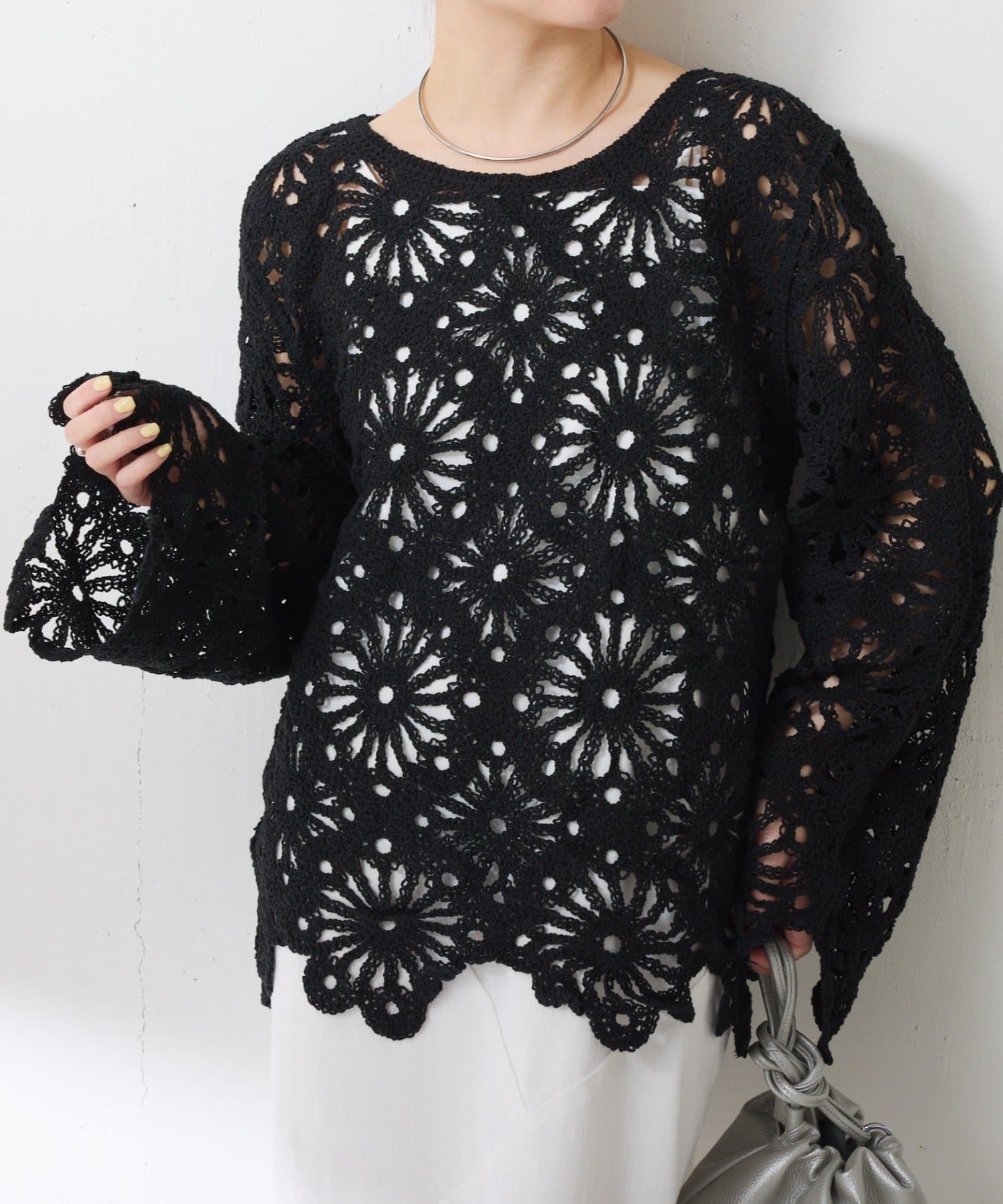 COLLAGE GALLARDAGALANTE(コラージュ ガリャルダガランテ) 【シーズンムードアップ】フラワー柄クロシェニット