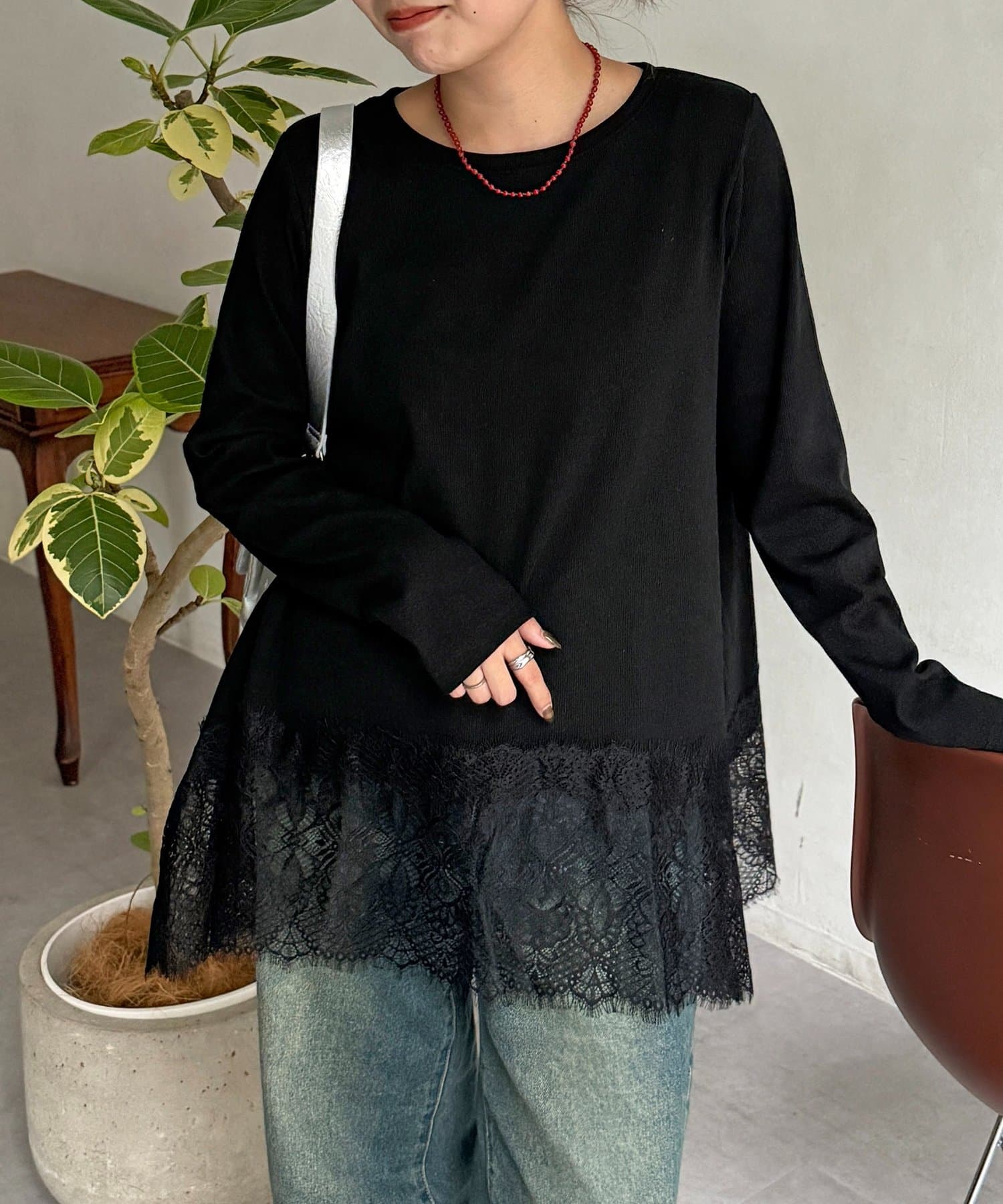 CPCM(シーピーシーエム) ヘムレースインナーロングスリーブT