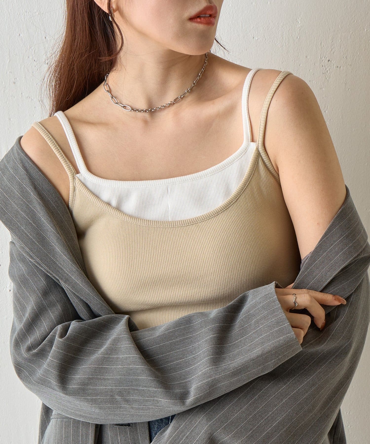 COLONY 2139(コロニー トゥーワンスリーナイン) 【WEB限定】カップ付きレイヤードテレコキャミ