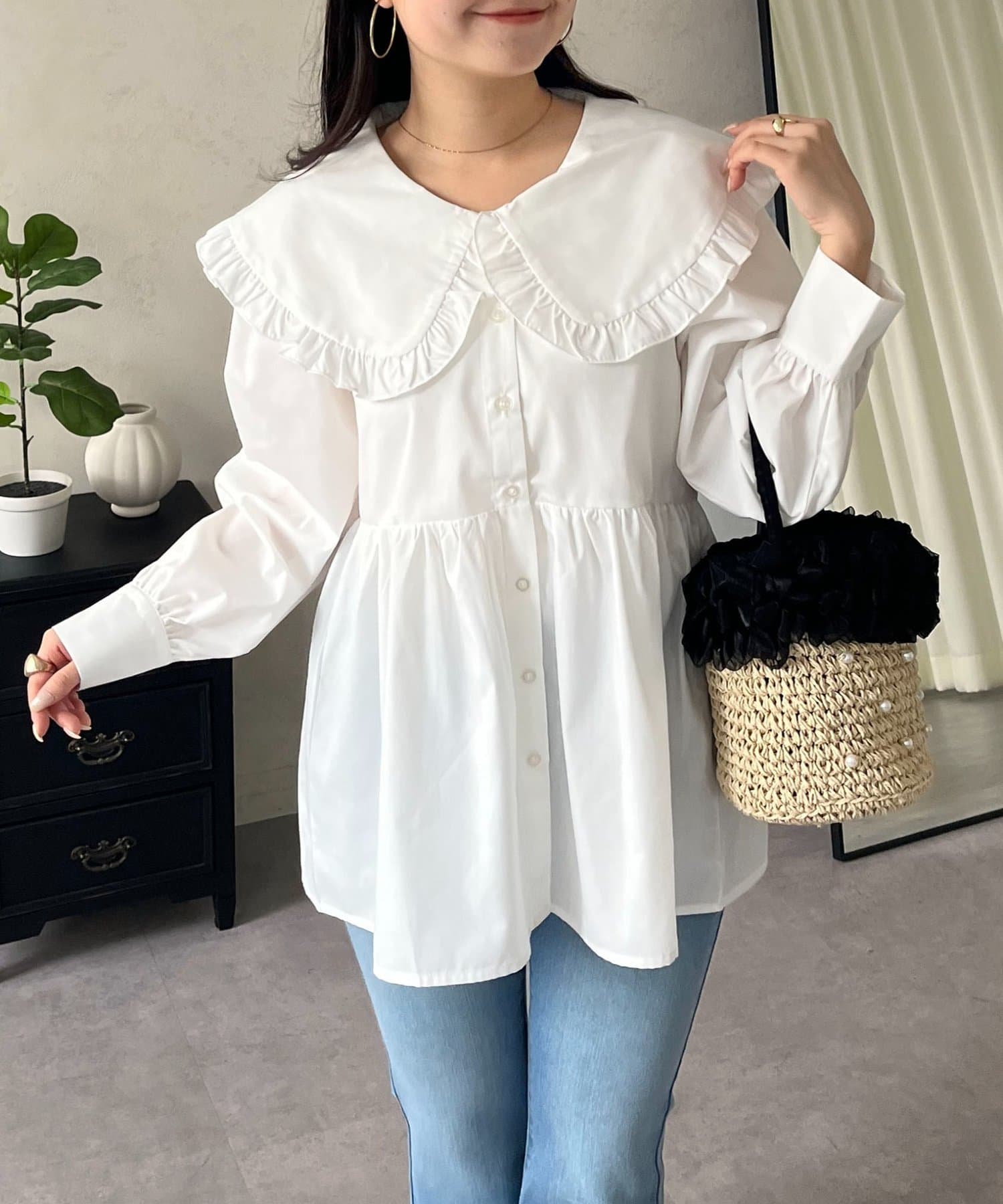 prose verse(プロズヴェール) フリルビッグカラーペプラムブラウス