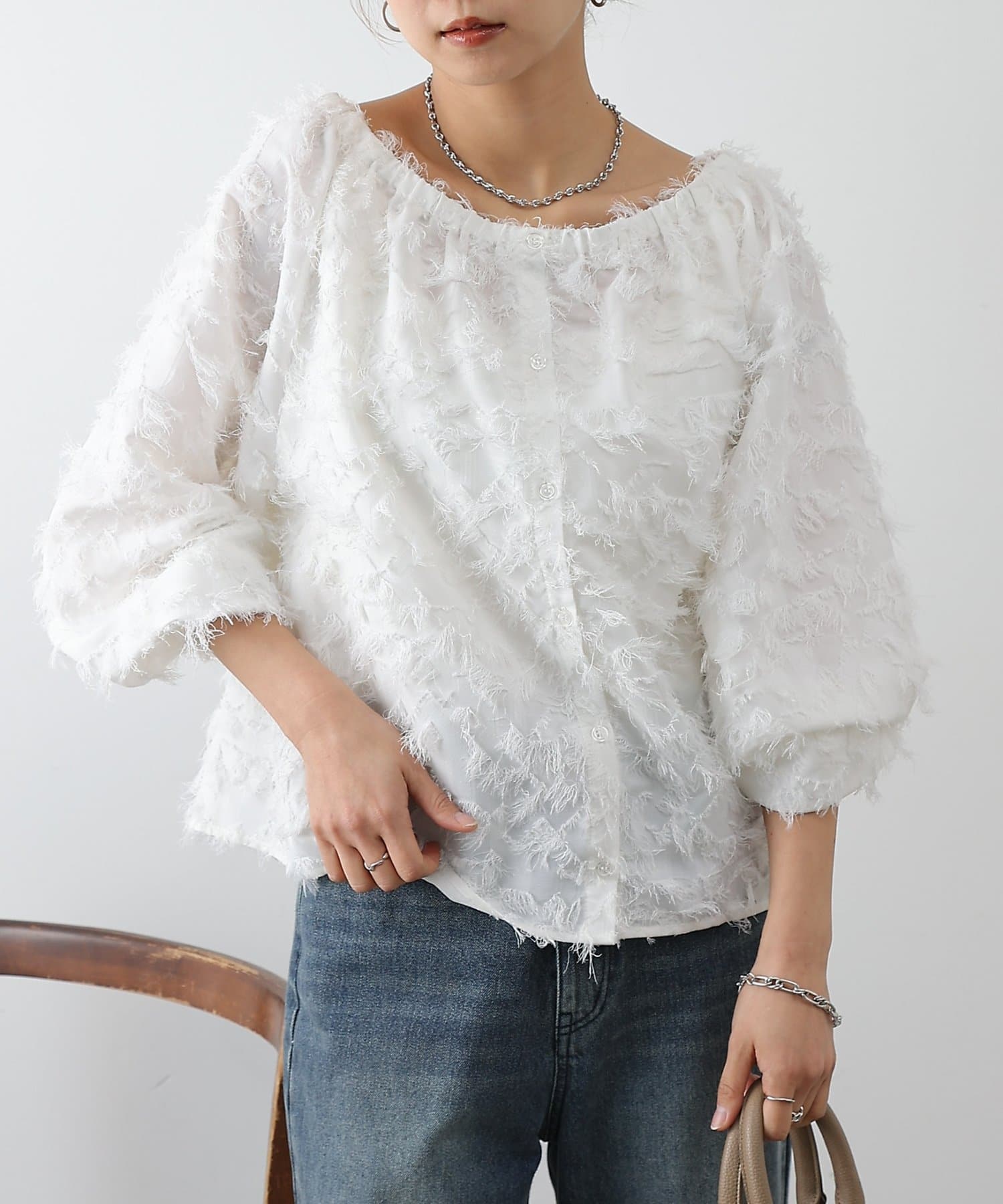 COLONY 2139(コロニー トゥーワンスリーナイン) フリンジジャガードマルチWAYブラウス