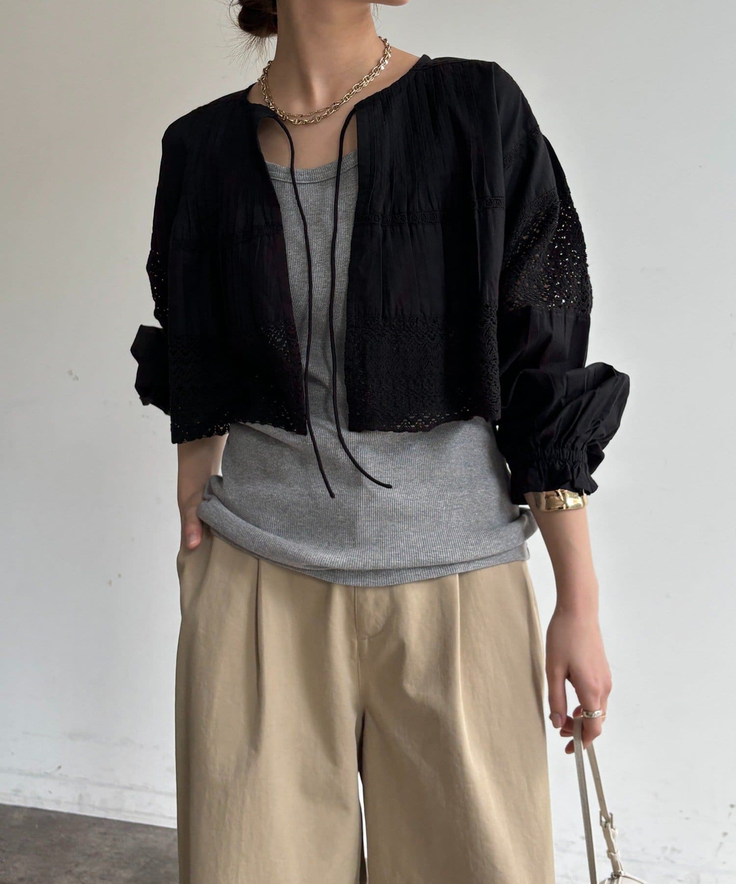 DOUDOU(ドゥドゥ) インドレースボレロブラウス