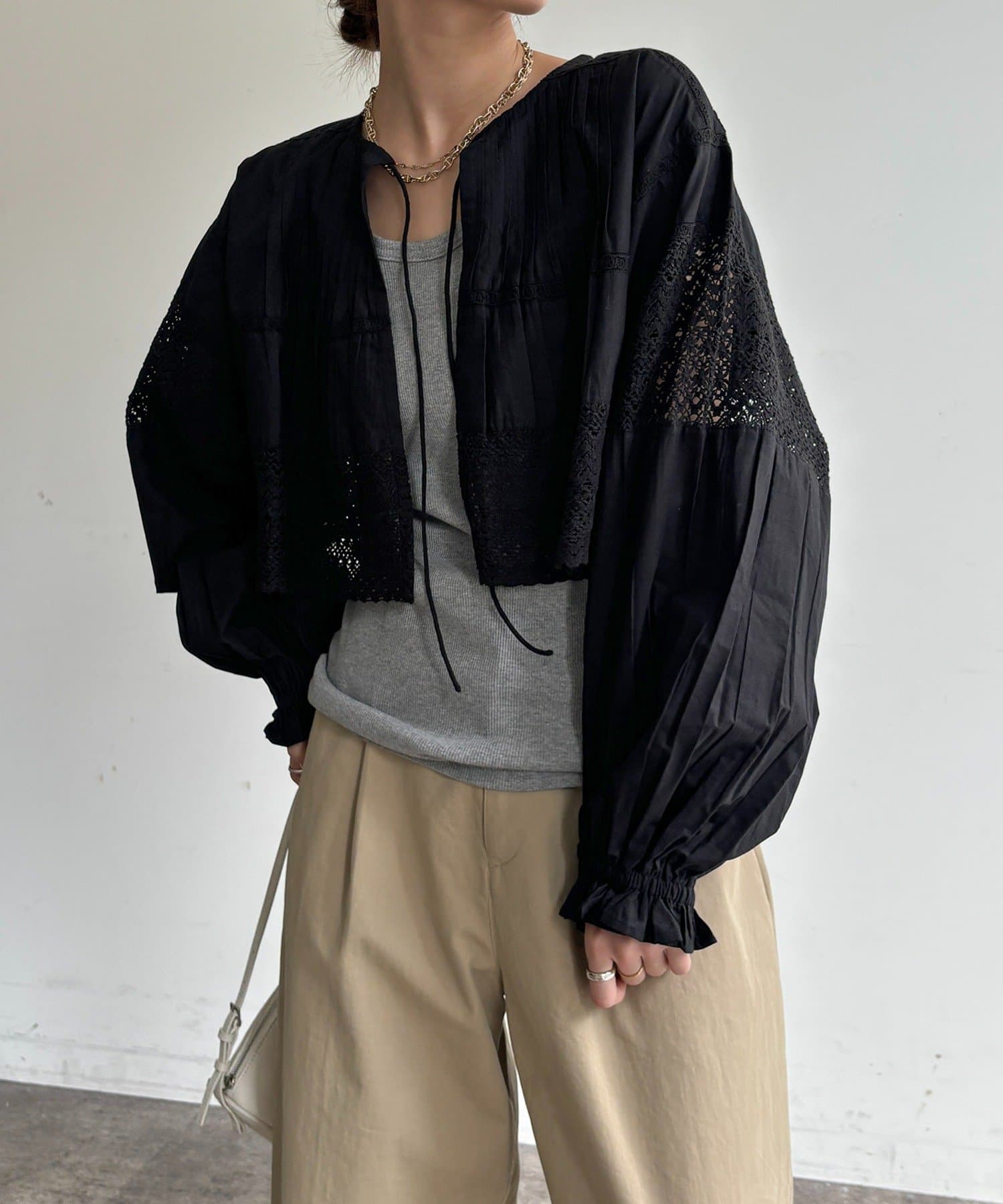 DOUDOU(ドゥドゥ) インドレースボレロブラウス