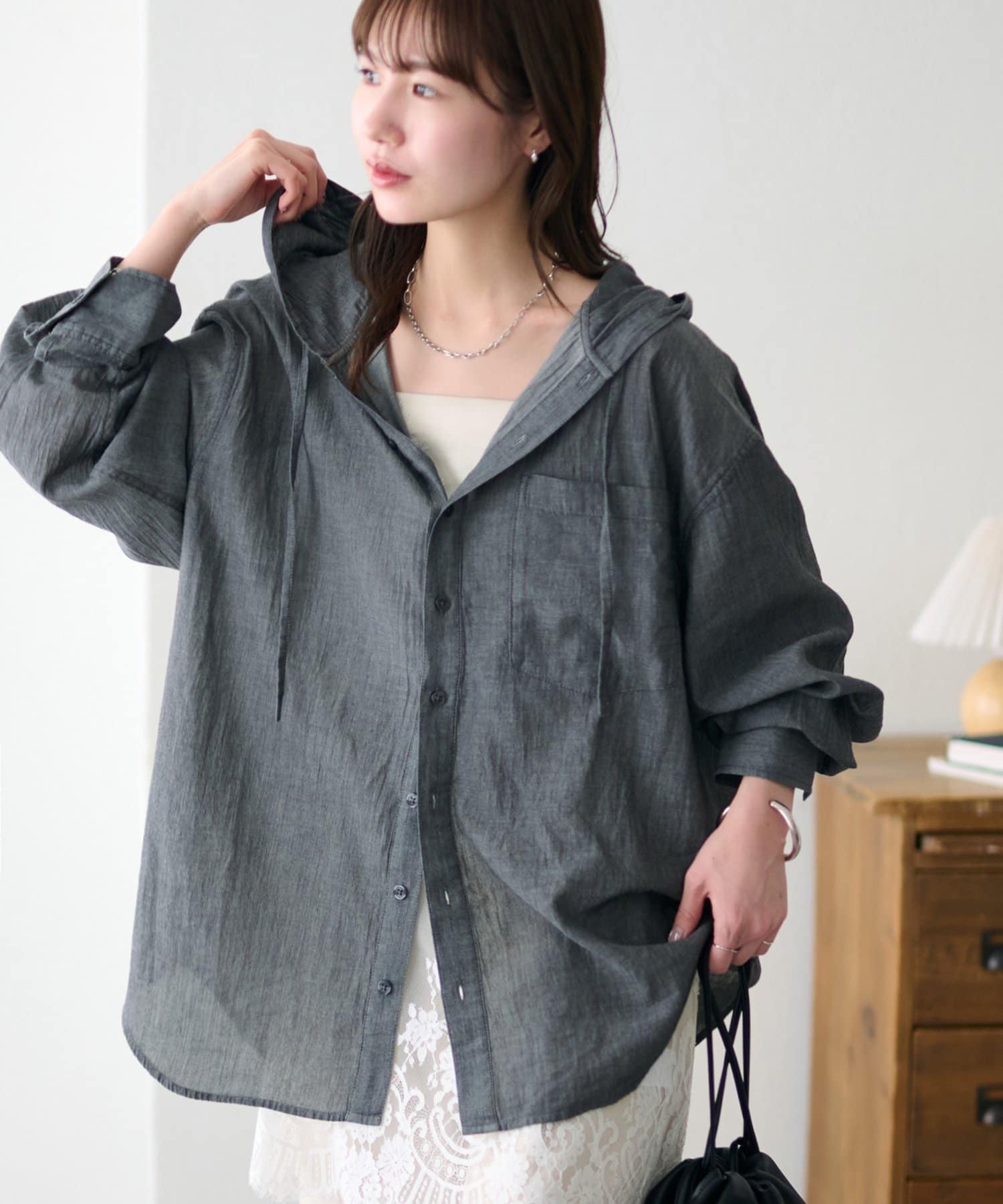 DISCOAT(ディスコート) 【Enlude】シアーデニムフードオーバーシャツ《ユニセックス》