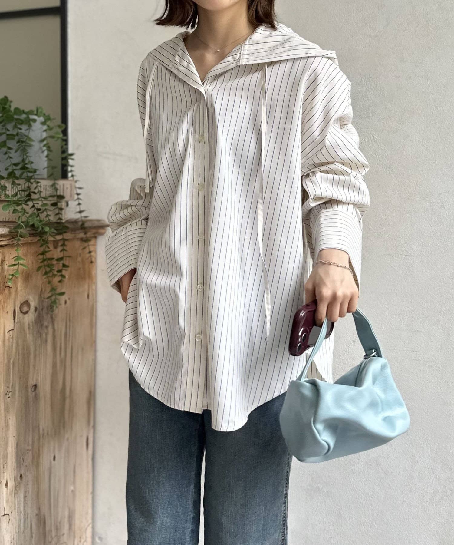 LOCUST(ローカスト) ストライプフード付きシャツ