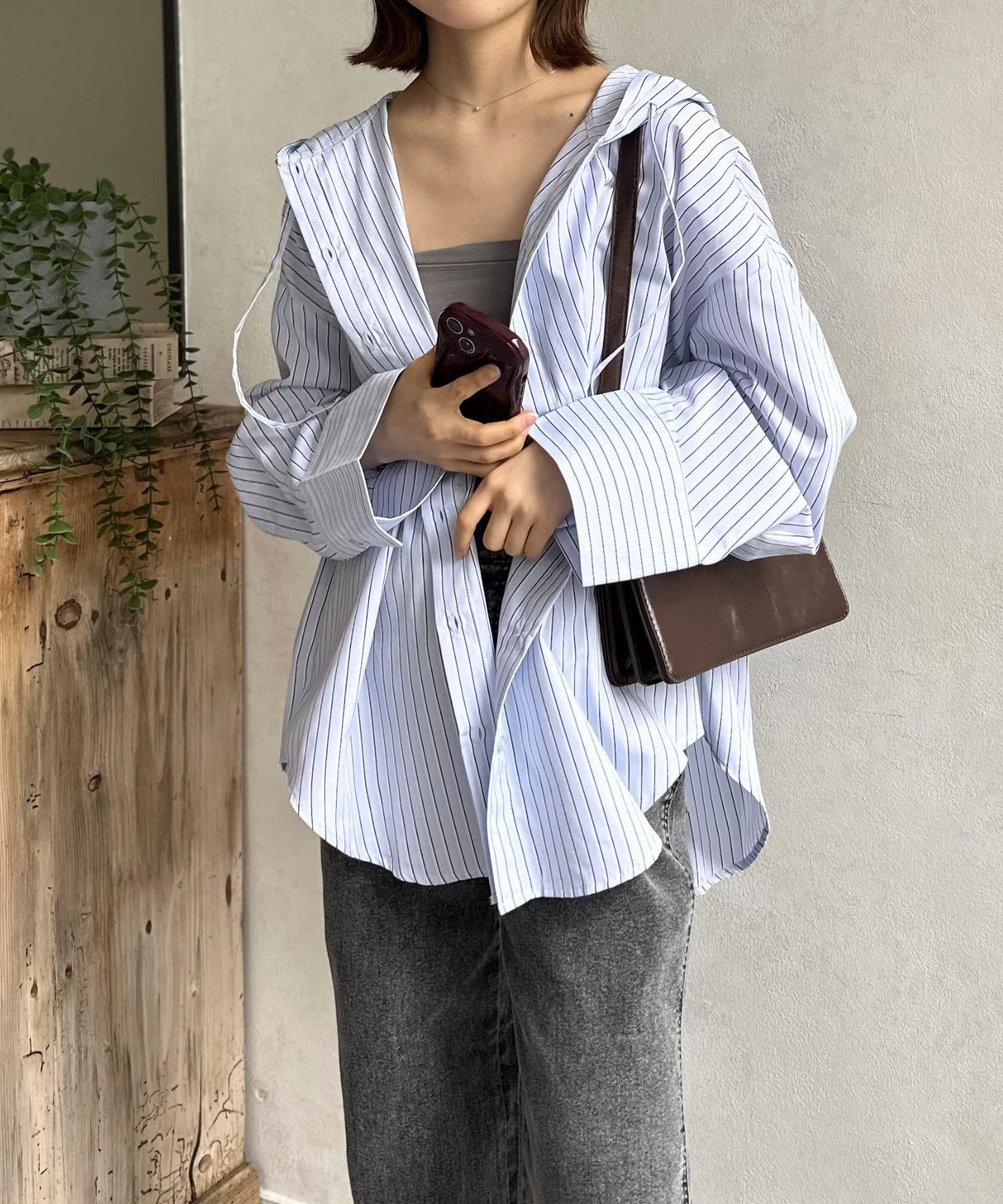 LOCUST(ローカスト) ストライプフード付きシャツ