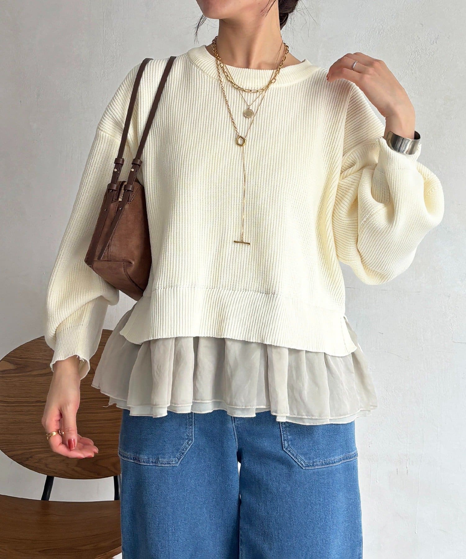 Croisiere(クロジエール) 裾レースニットレイヤードプルオーバー