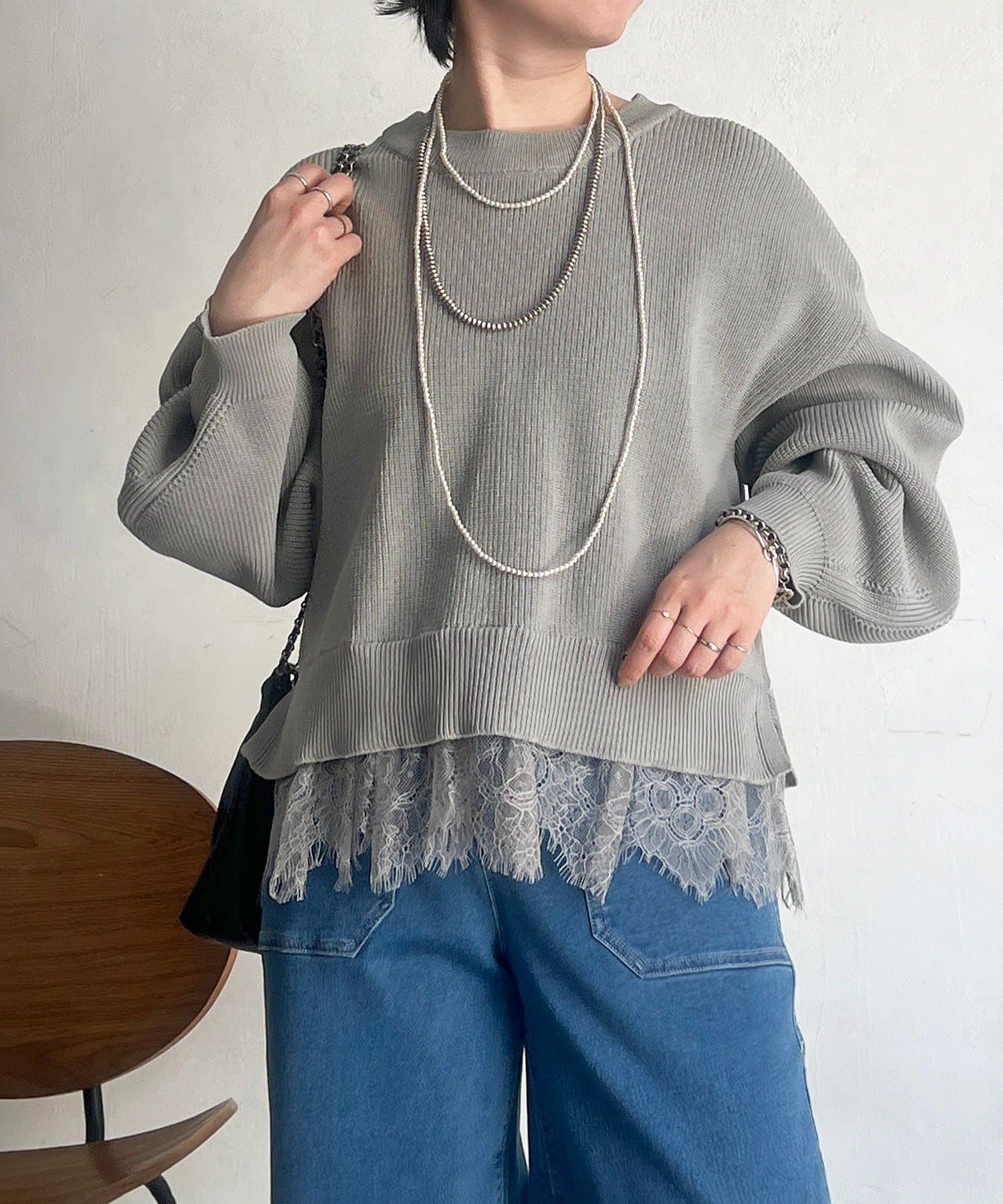 Croisiere(クロジエール) 裾レースニットレイヤードプルオーバー