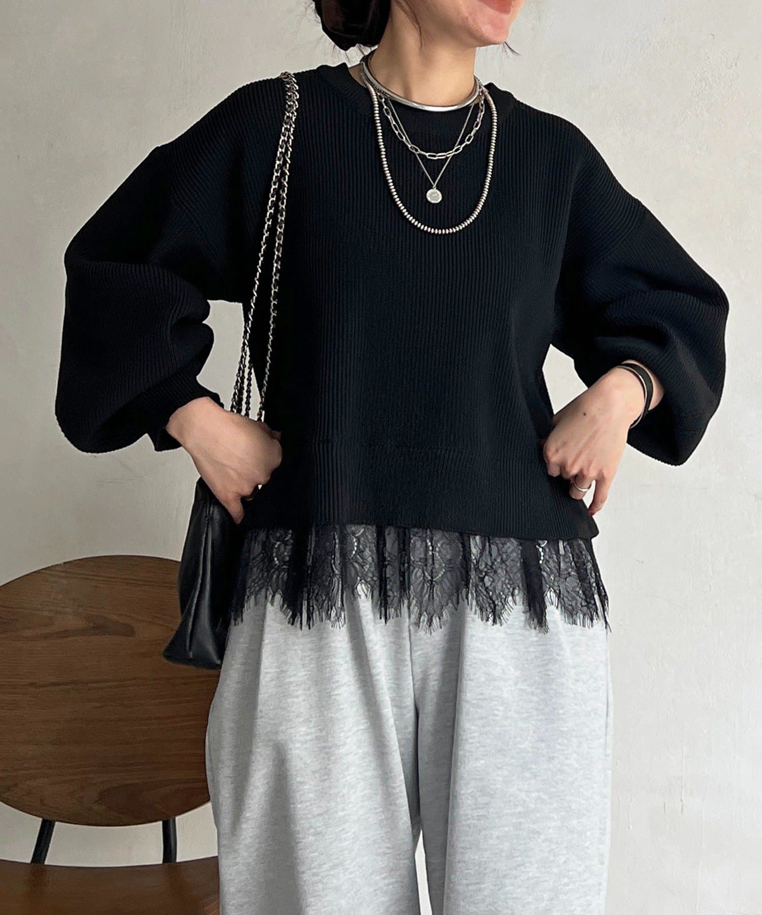 Croisiere(クロジエール) 裾レースニットレイヤードプルオーバー