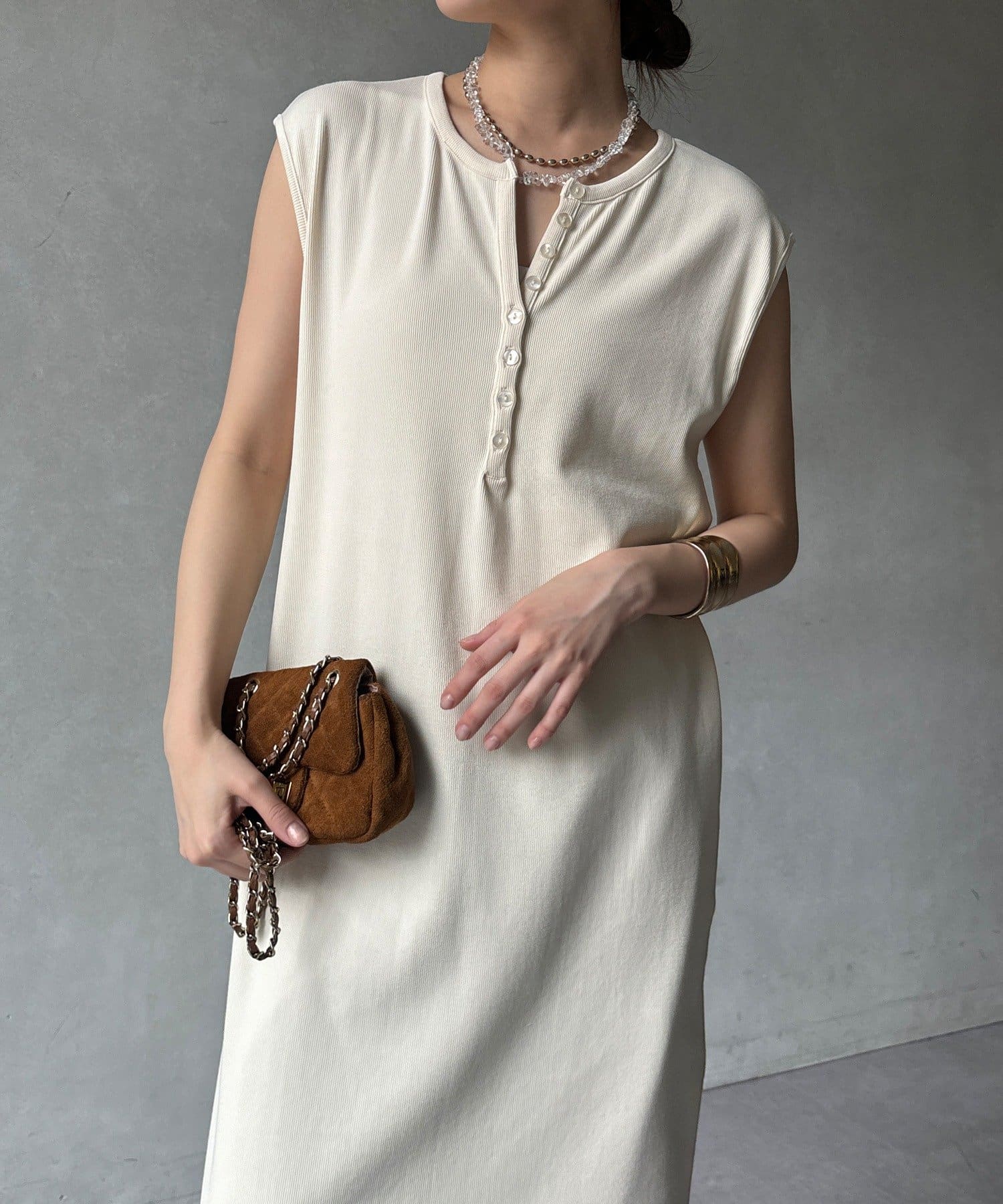 DOUDOU(ドゥドゥ) 【WEB限定】テレコヘンリーネックワンピース