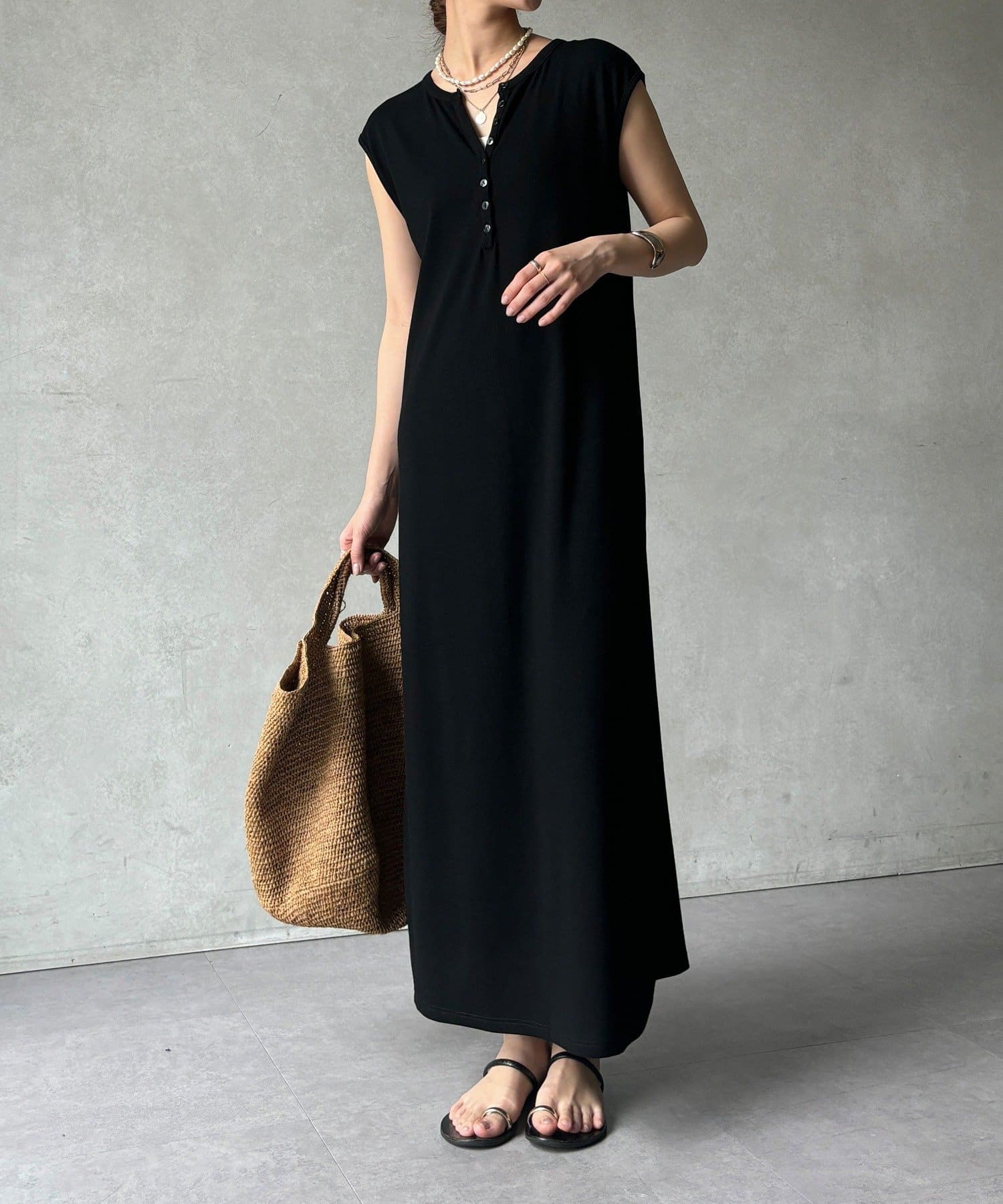 DOUDOU(ドゥドゥ) 【WEB限定】テレコヘンリーネックワンピース