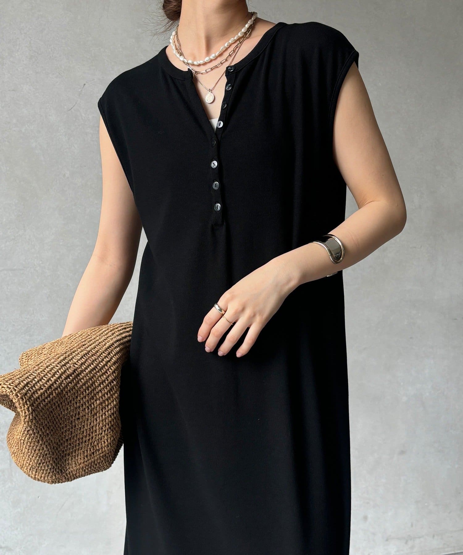 DOUDOU(ドゥドゥ) 【WEB限定】テレコヘンリーネックワンピース