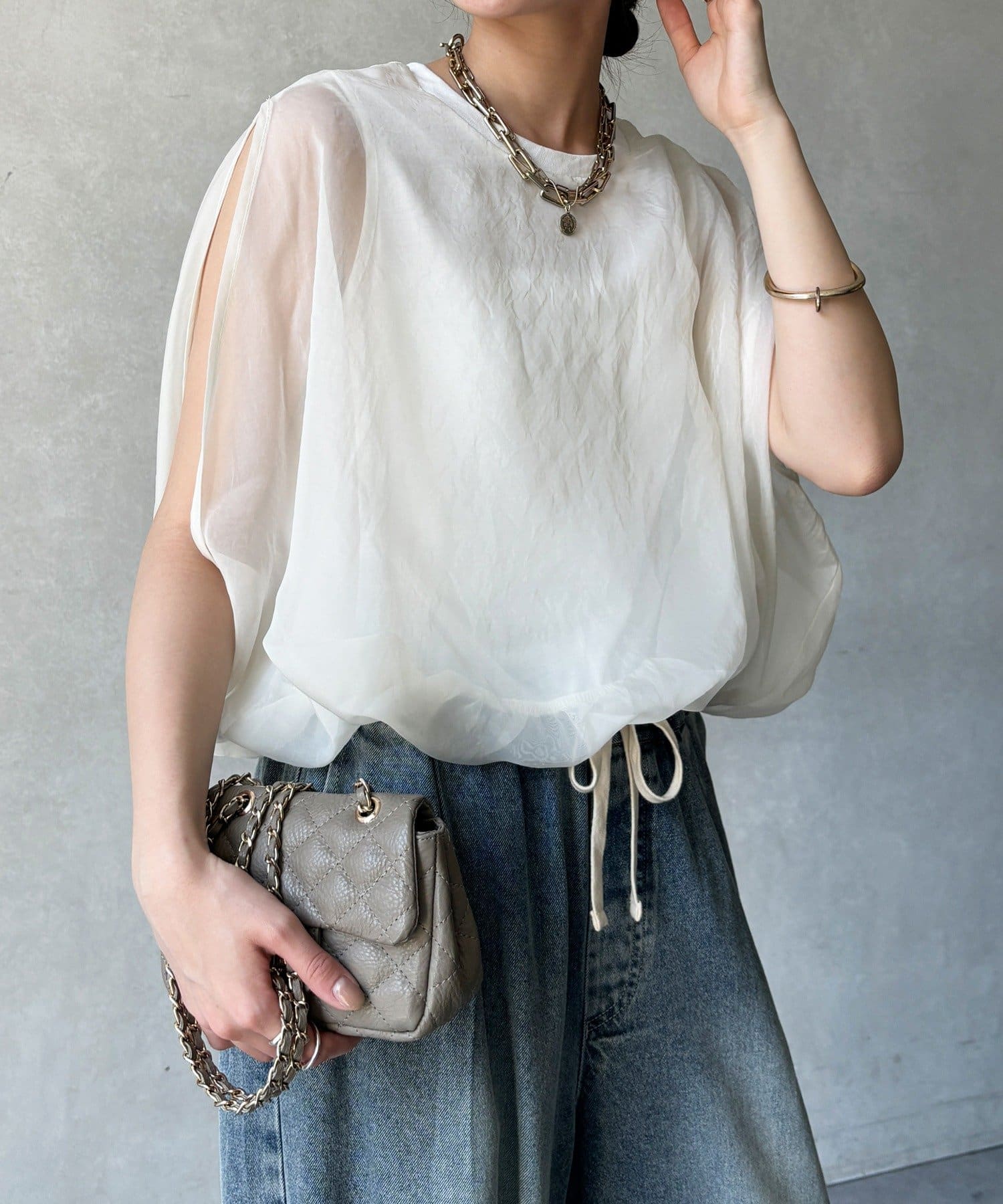 DOUDOU(ドゥドゥ) 【WEB限定】オーガンジーレイヤードバルーンプルオーバー