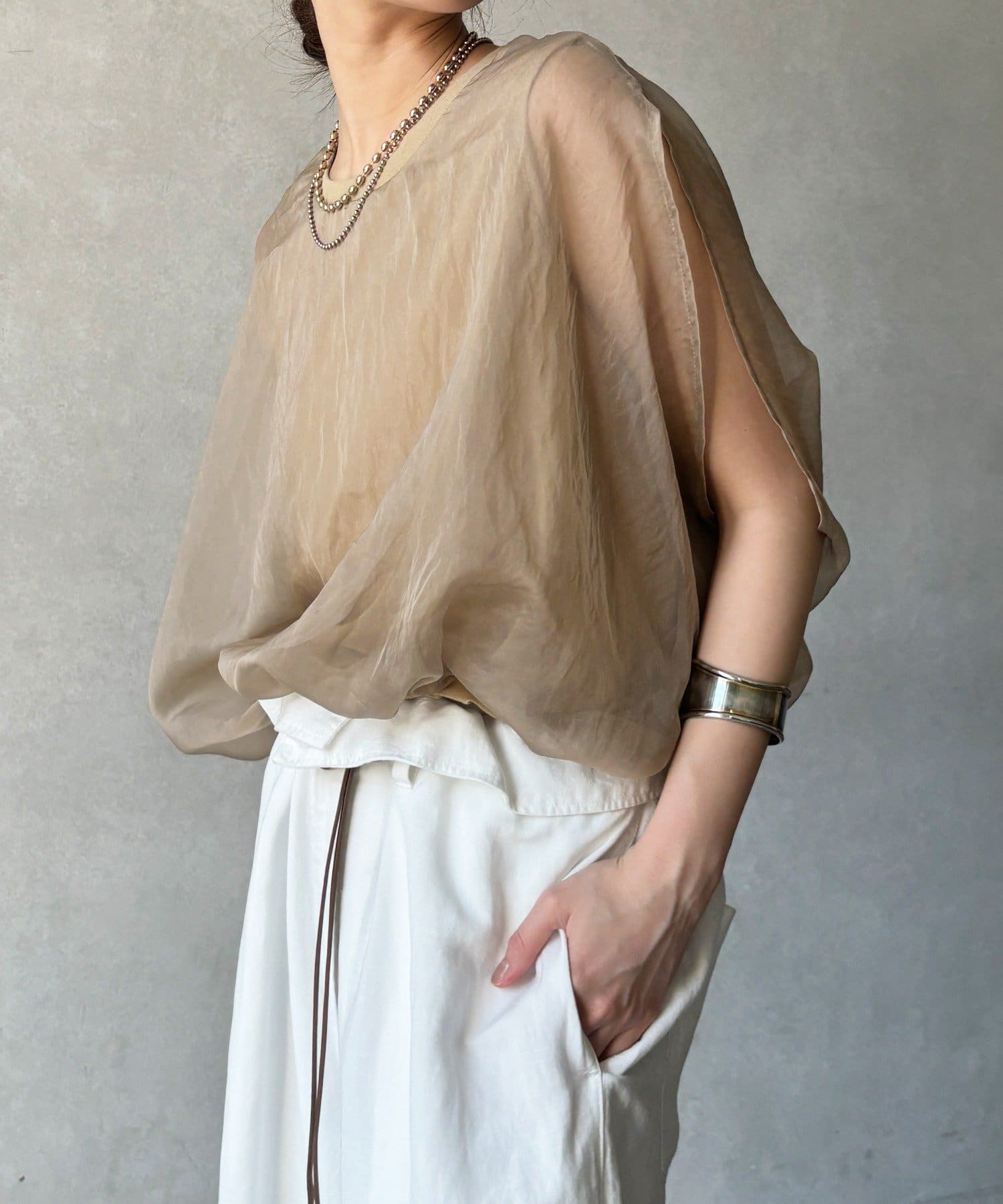 DOUDOU(ドゥドゥ) 【WEB限定】オーガンジーレイヤードバルーンプルオーバー