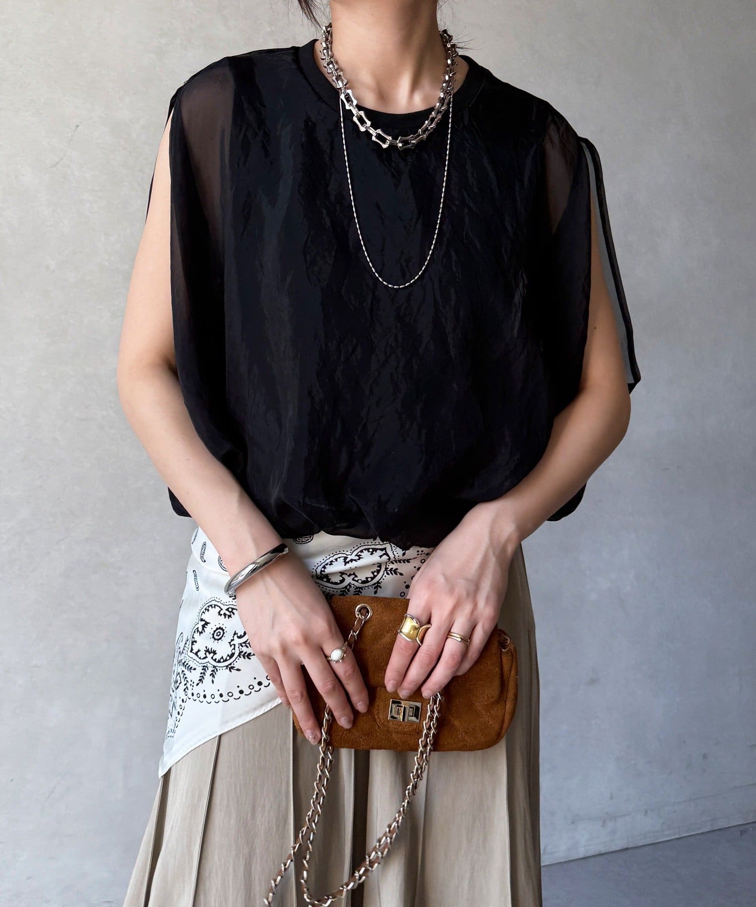 DOUDOU(ドゥドゥ) 【WEB限定】オーガンジーレイヤードバルーンプルオーバー