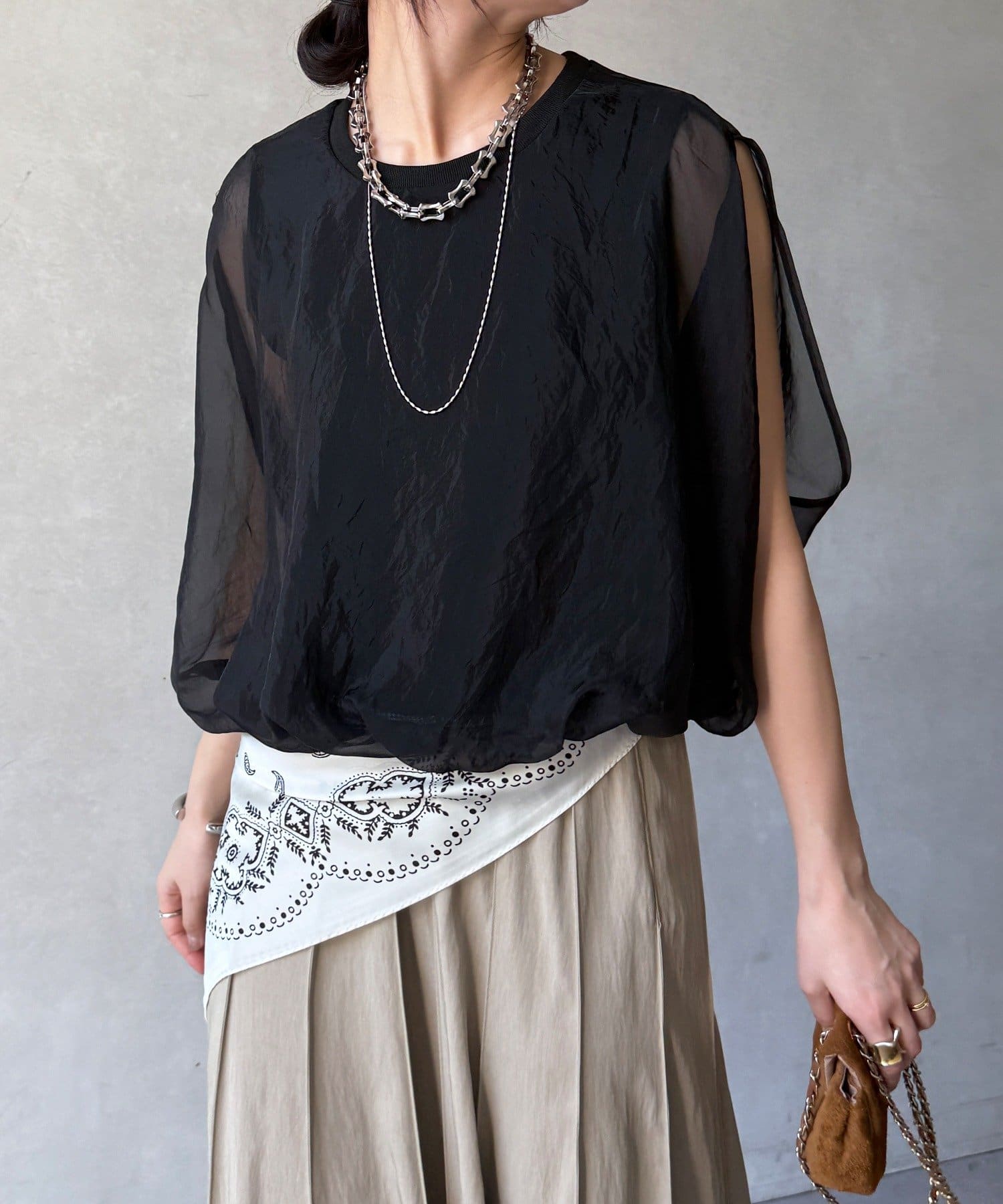 DOUDOU(ドゥドゥ) 【WEB限定】オーガンジーレイヤードバルーンプルオーバー