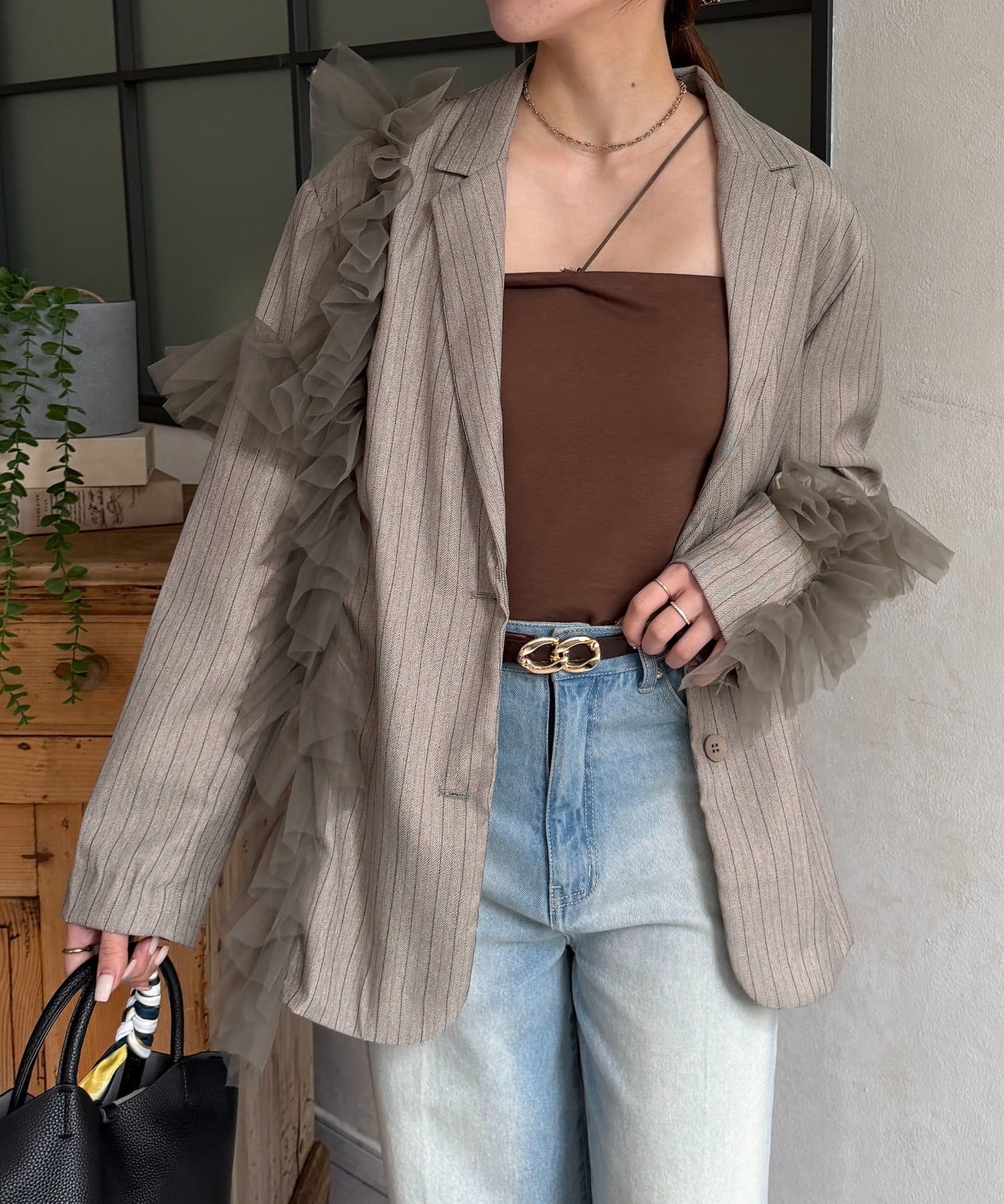 Thevon.(ゼヴォン) チュール切替ストライプジャケット