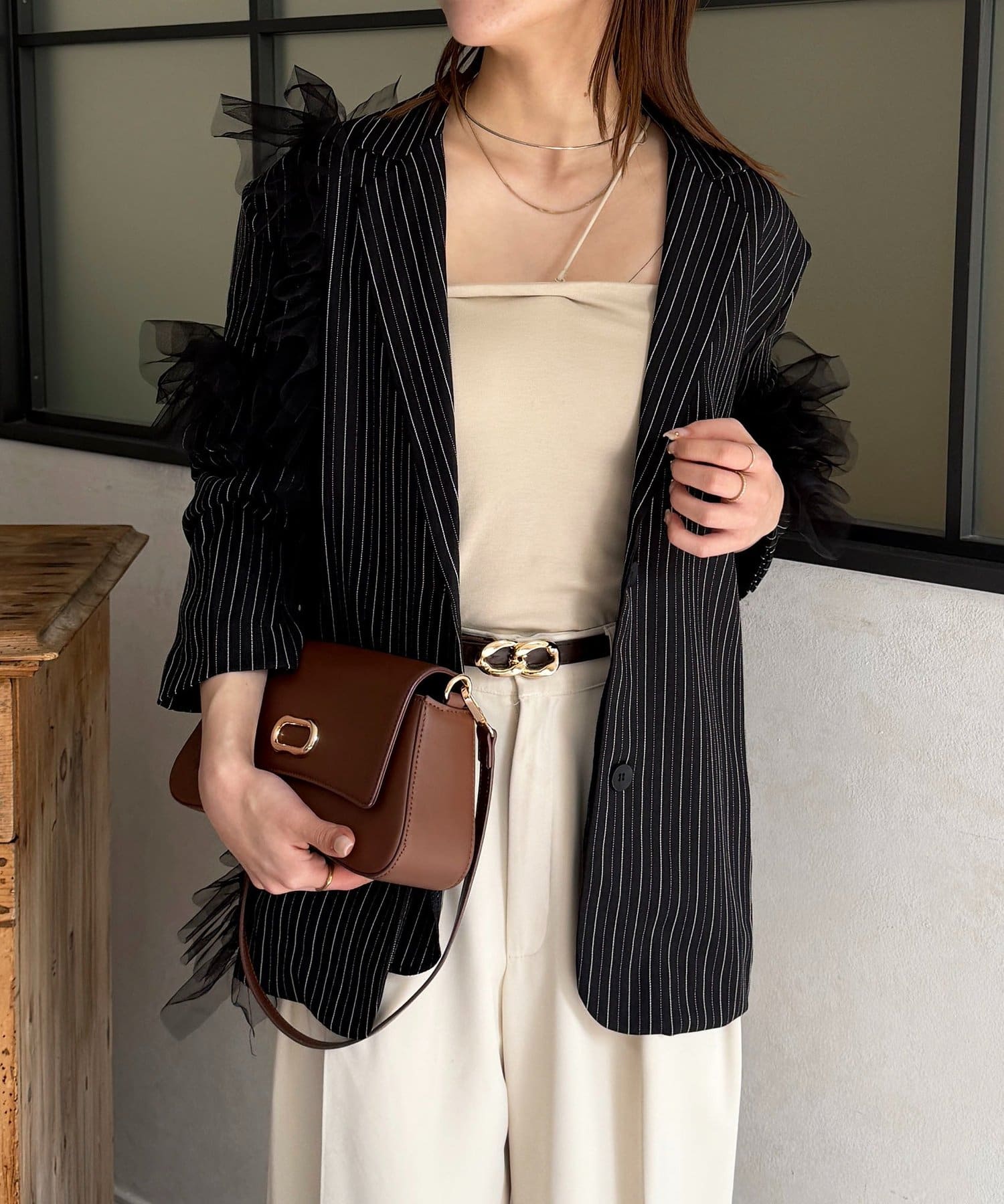 Thevon.(ゼヴォン) チュール切替ストライプジャケット