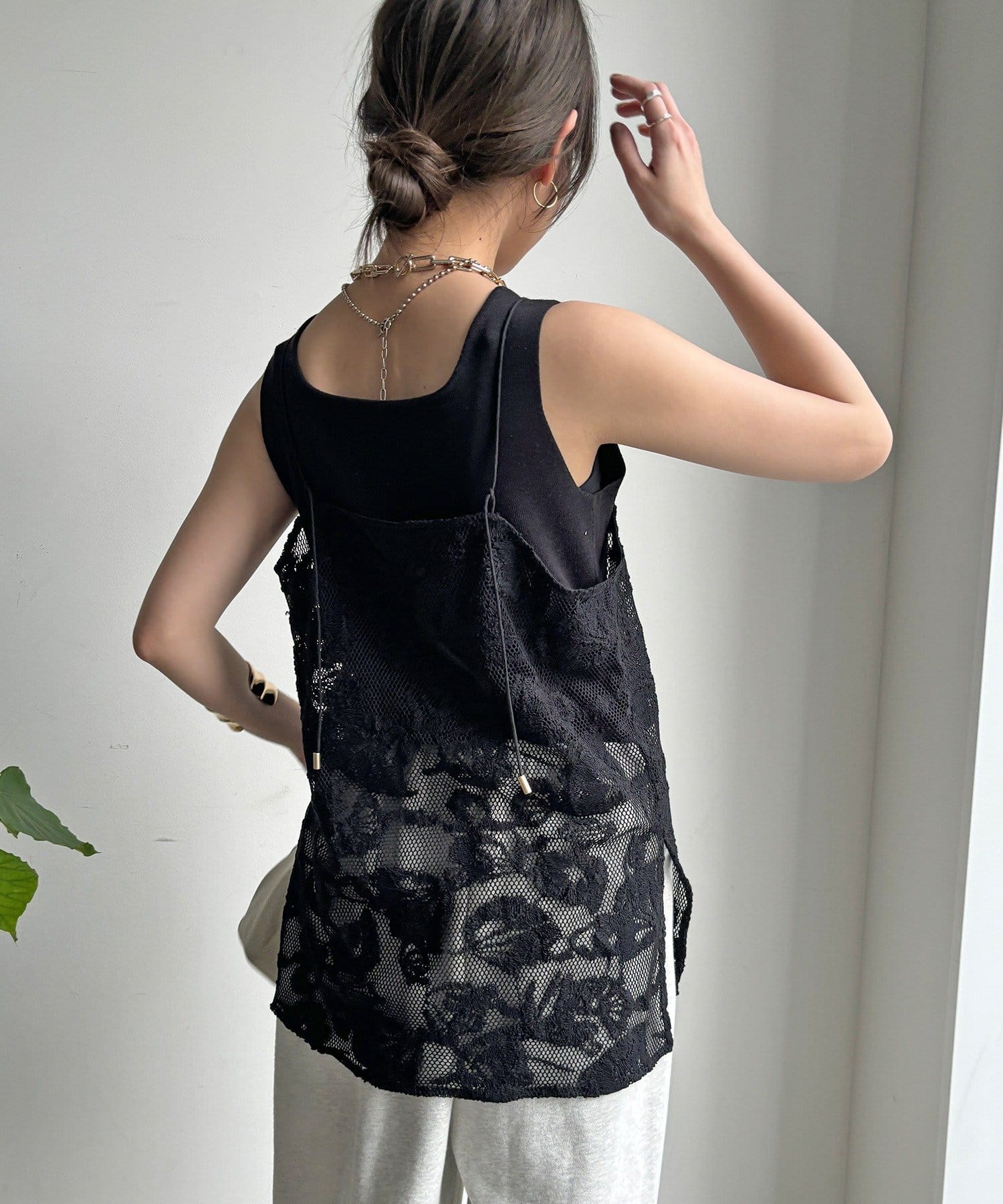 DOUDOU(ドゥドゥ) 【セットアップ可能】メッシュレースキャミ