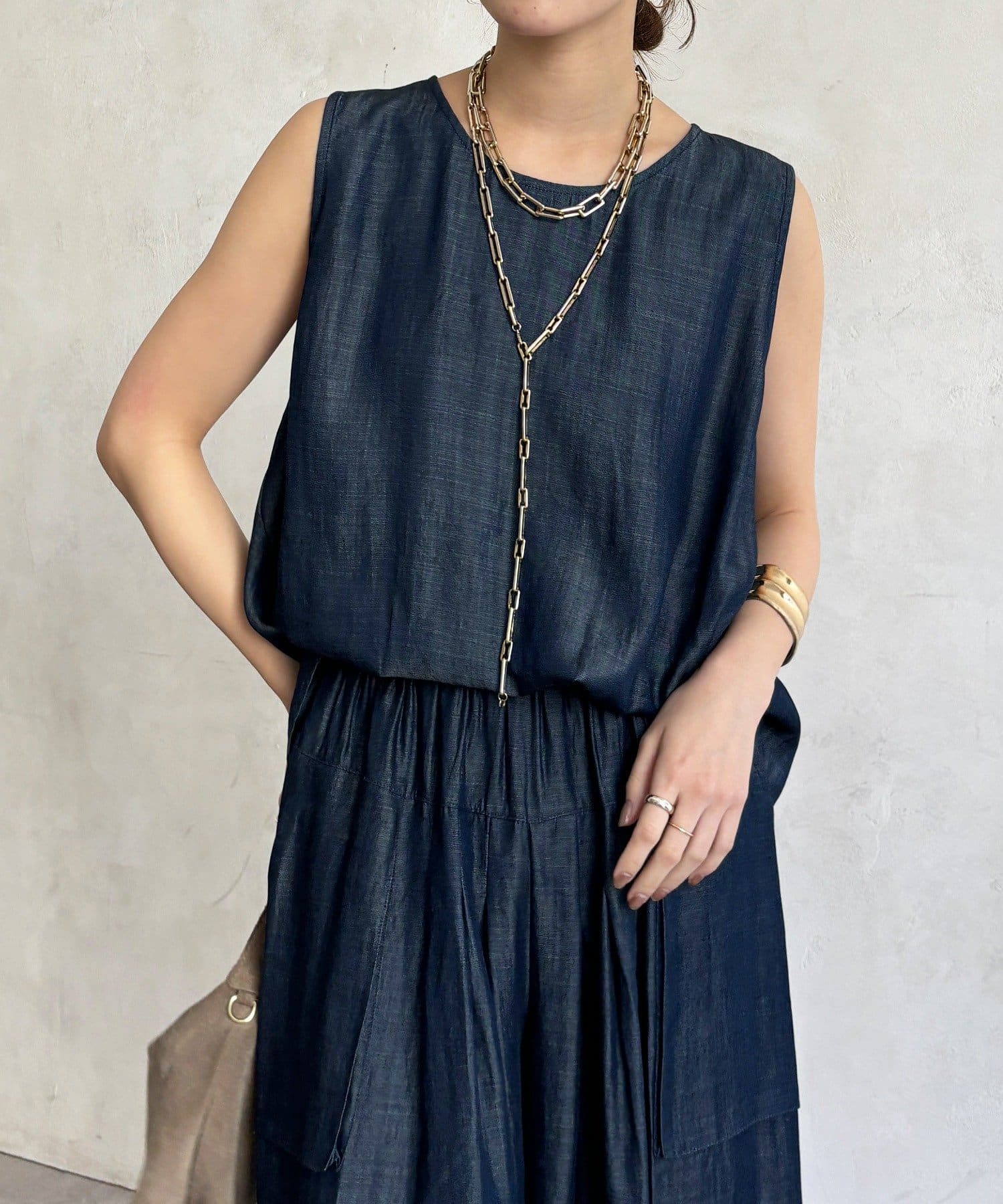 DOUDOU(ドゥドゥ) 【WEB限定/セットアップ対応】リヨセルデニムタンクブラウス