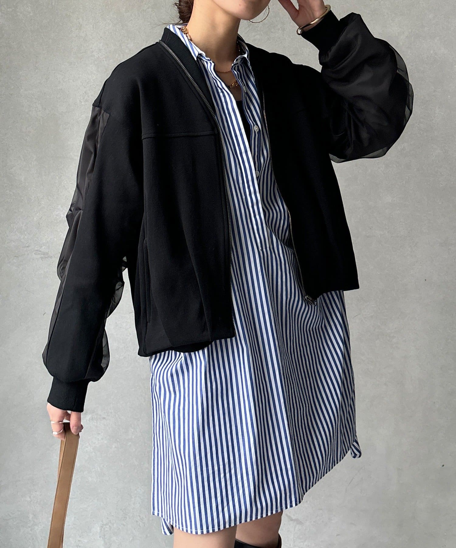 DOUDOU(ドゥドゥ) 【WEB限定】袖タックチュール切替ブルゾン