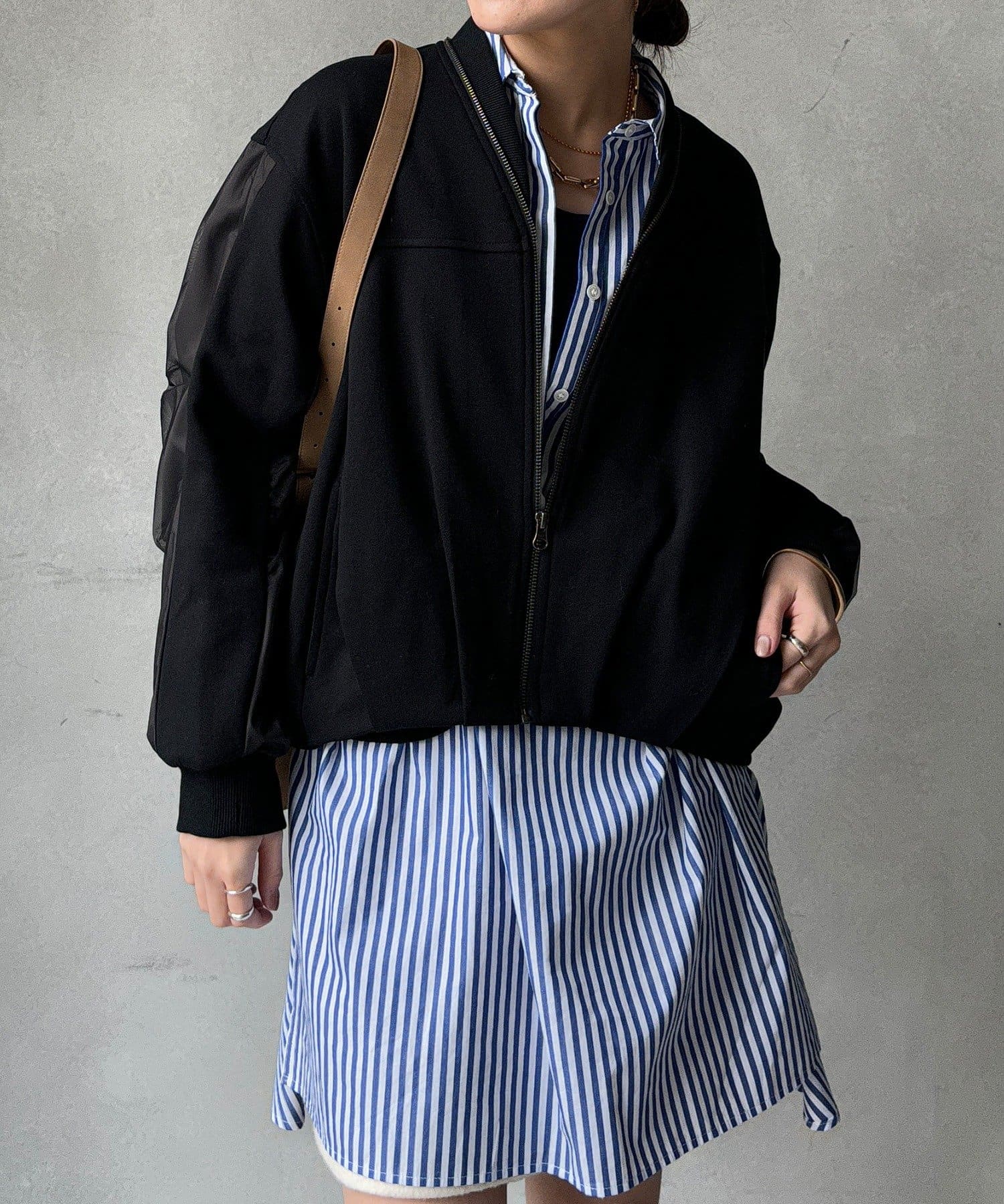 DOUDOU(ドゥドゥ) 【WEB限定】袖タックチュール切替ブルゾン