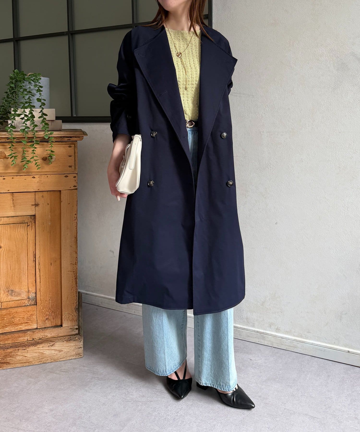 Thevon.(ゼヴォン) ノーカラーロングトレンチコート