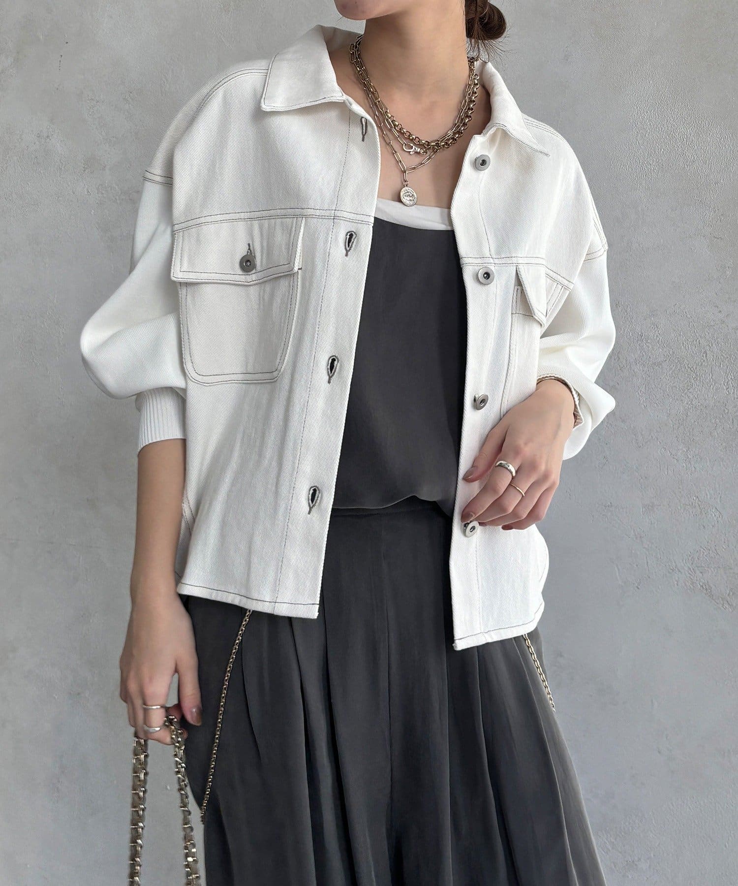 DOUDOU(ドゥドゥ) 【WEB限定】袖ニットデニムジャケット