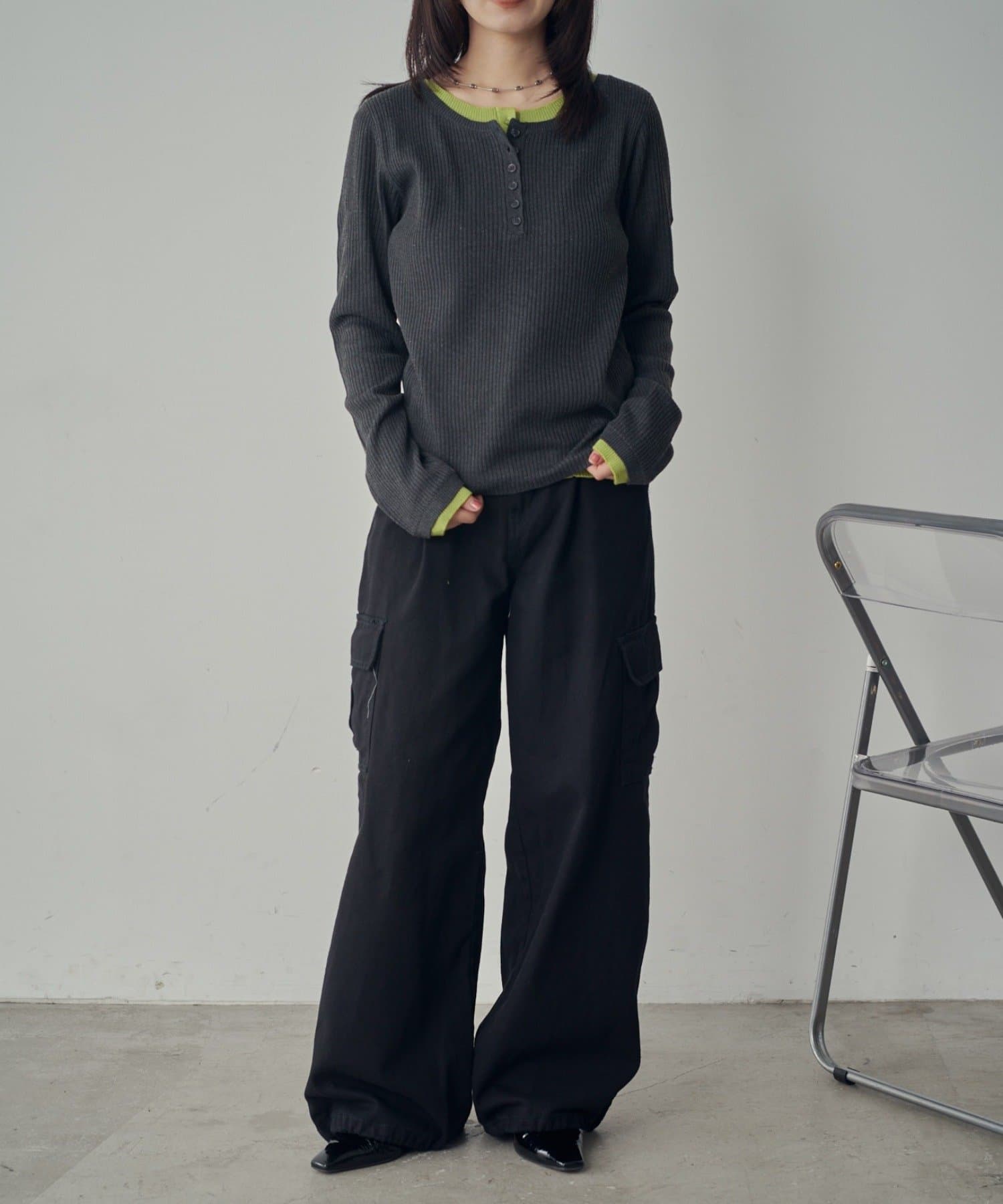 -goocy-(グーシー) 配色ヘンリープルオーバー