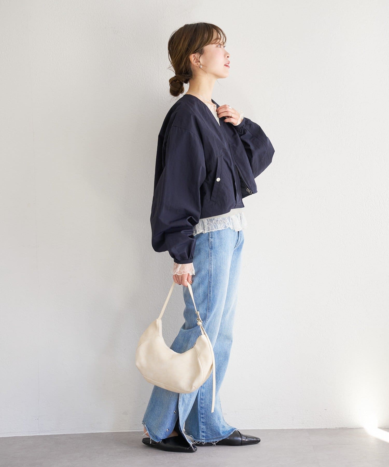 Kastane(カスタネ) B ナイロンノーカラーブルゾン