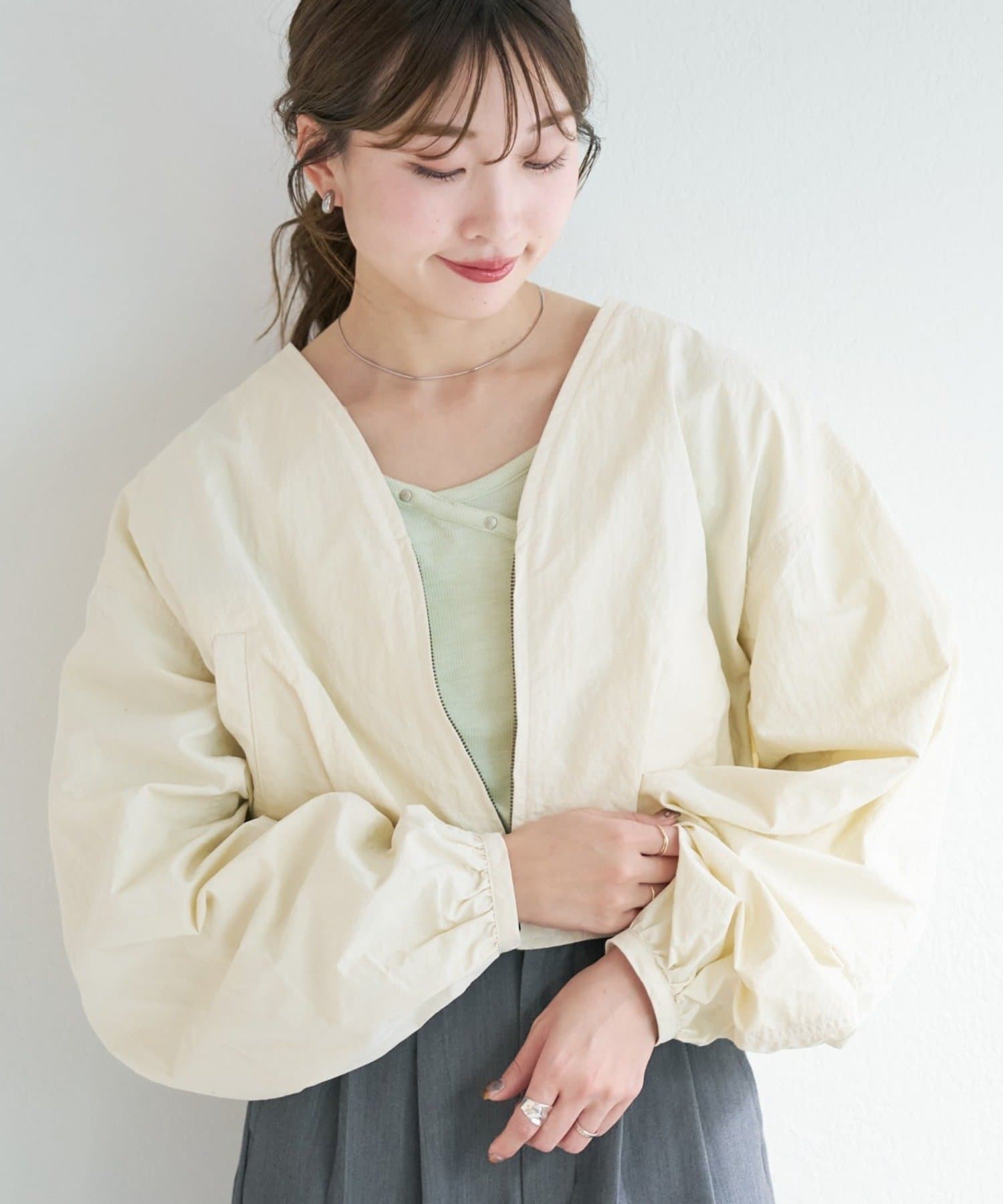 Kastane(カスタネ) B ナイロンノーカラーブルゾン