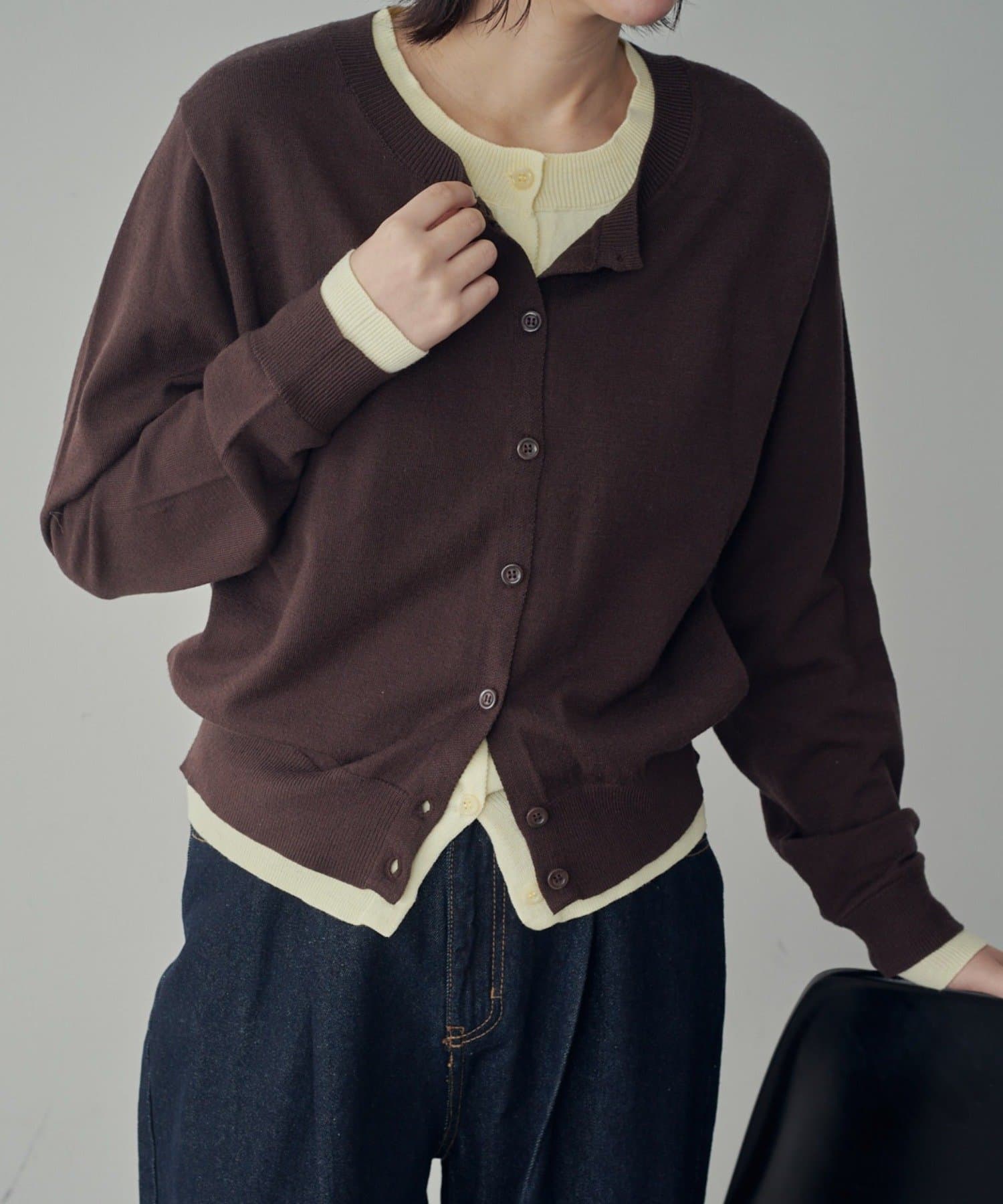 -goocy-(グーシー) 【SNSでバズった！】レイヤードライク配色カーディガン