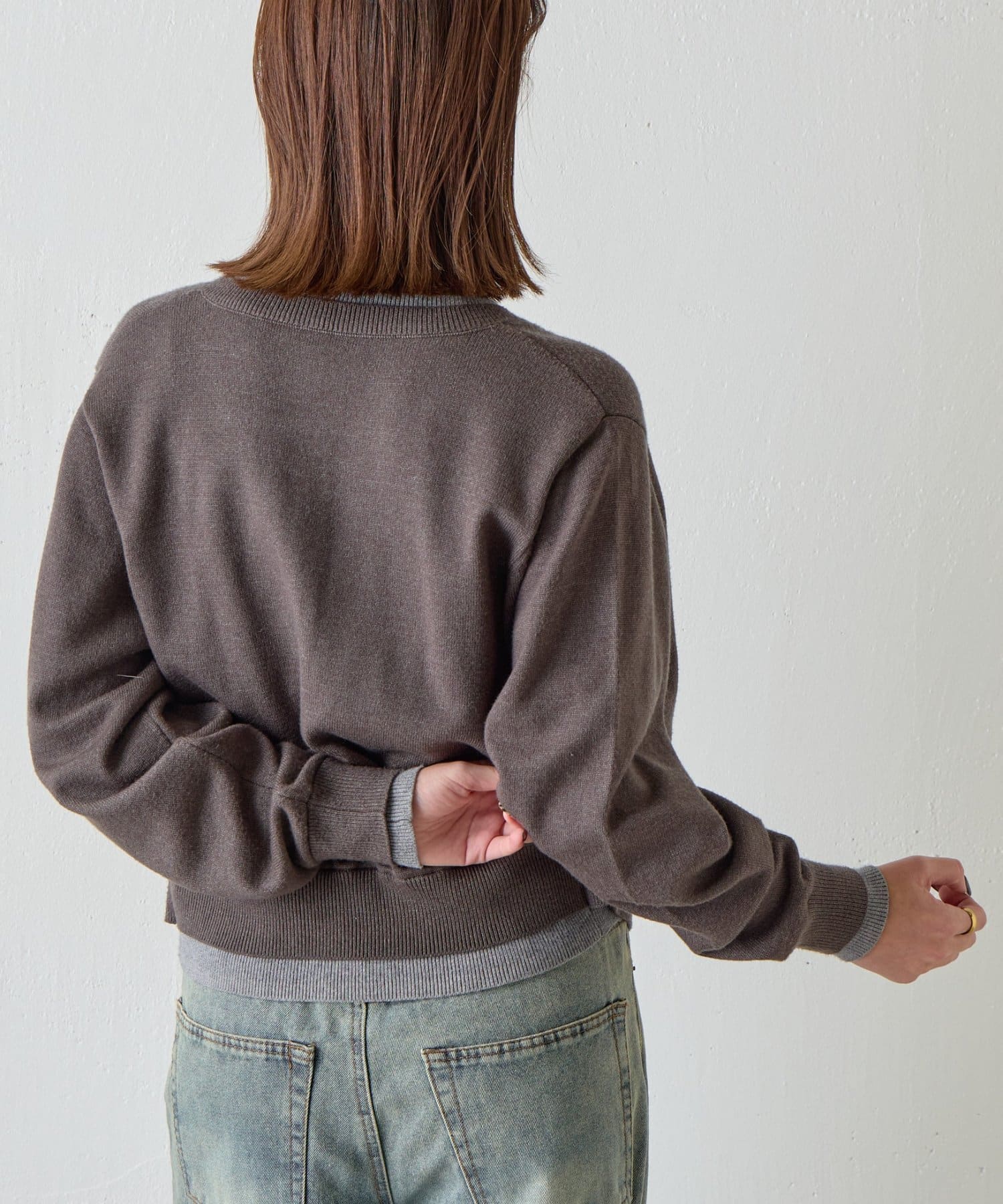 -goocy-(グーシー) 【SNSでバズった！】レイヤードライク配色カーディガン