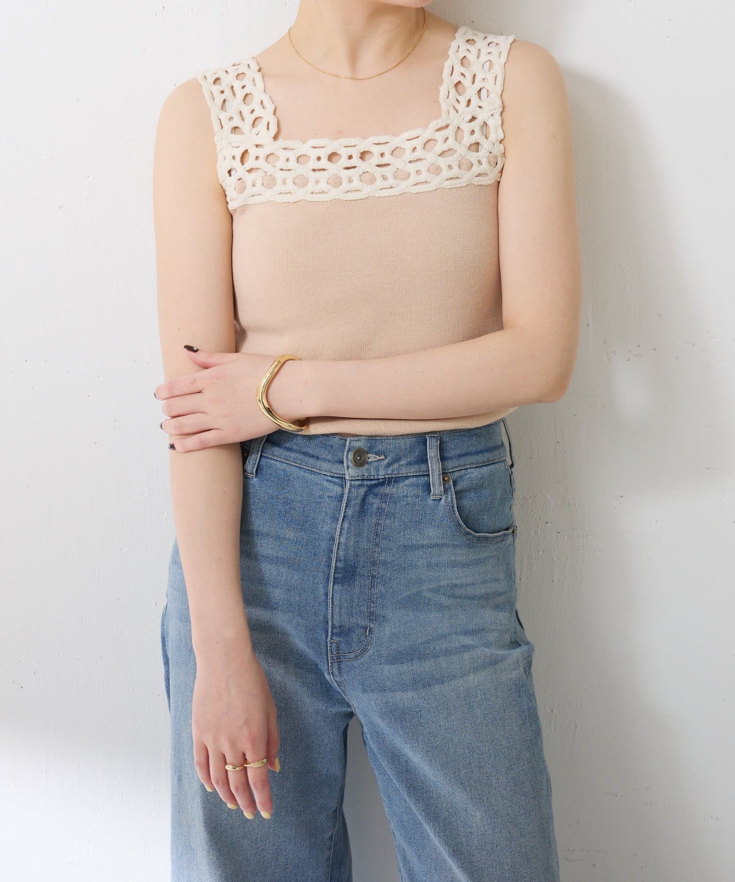 COLLAGE GALLARDAGALANTE(コラージュ ガリャルダガランテ) 【着回し抜群】レーストリムニットキャミ