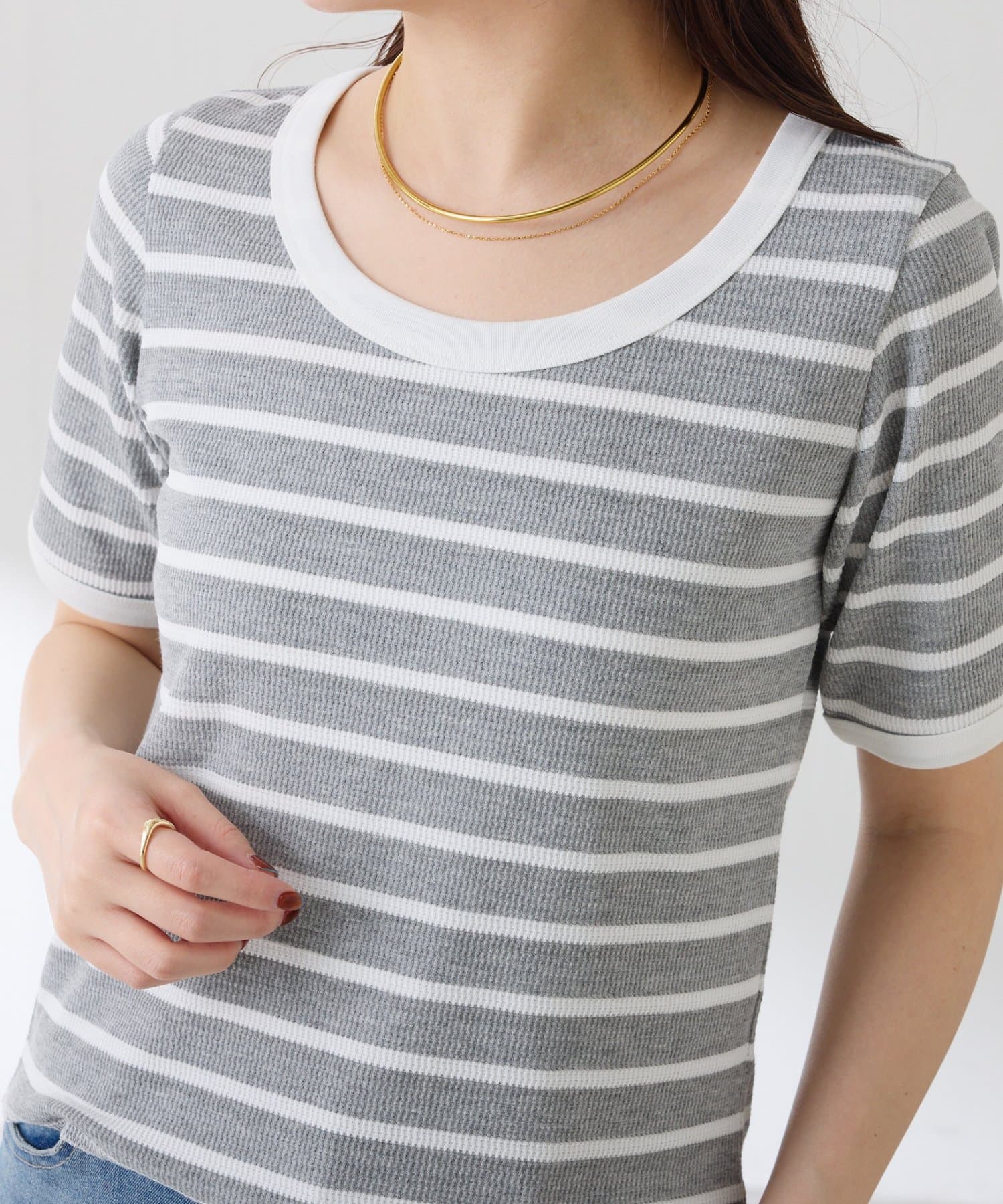 COLLAGE GALLARDAGALANTE(コラージュ ガリャルダガランテ) 【大人も着やすい】サーマルボーダーハーフスリーブ