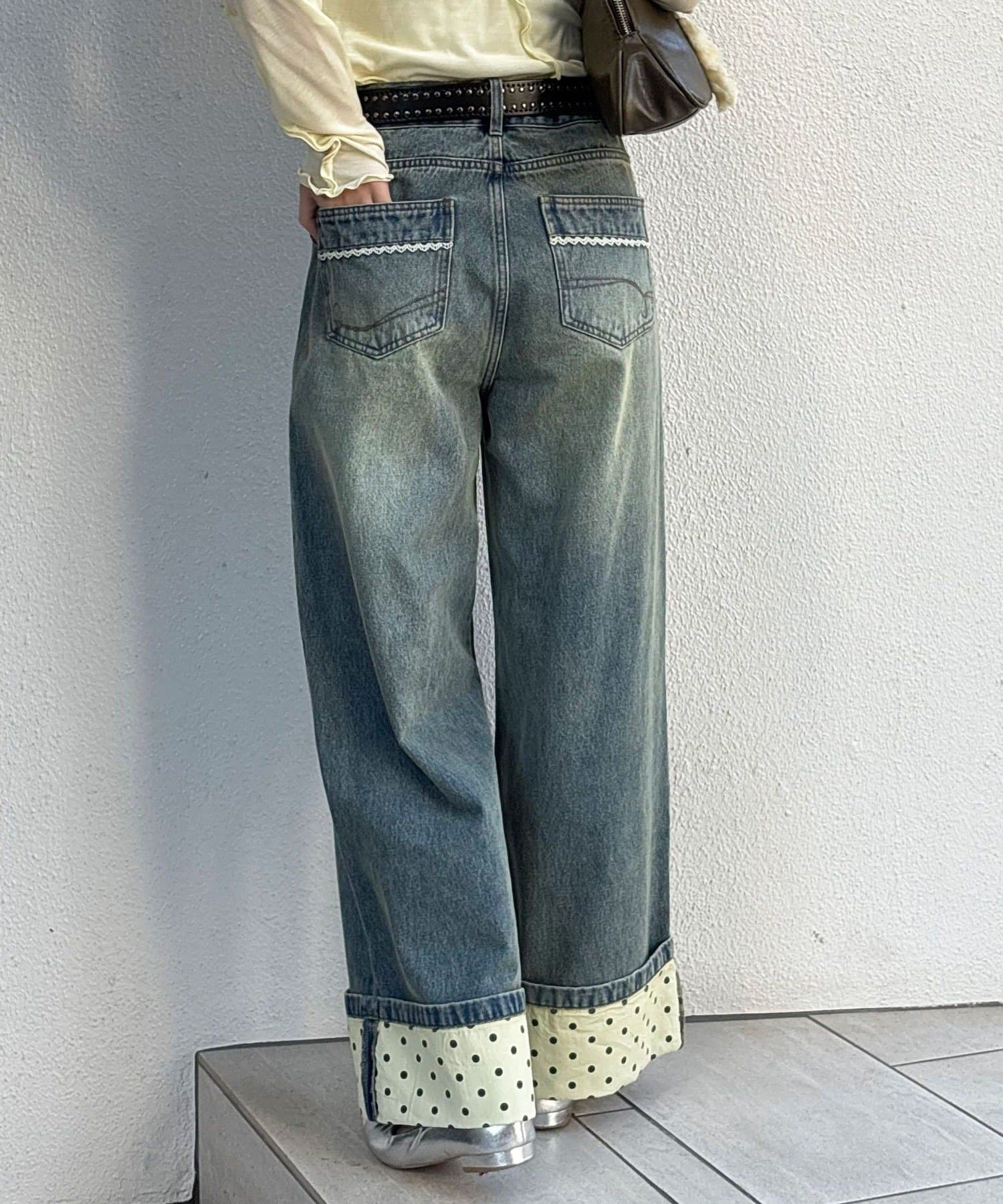 CIAOPANIC(チャオパニック) ロールアップドットワイドデニムパンツ