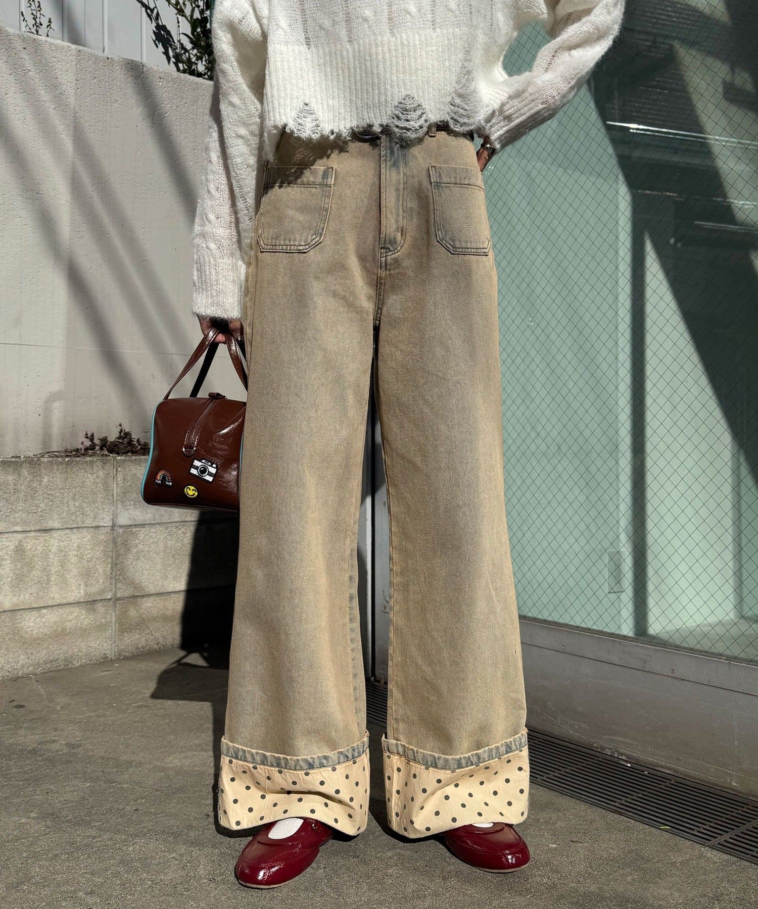 CIAOPANIC(チャオパニック) ロールアップドットワイドデニムパンツ