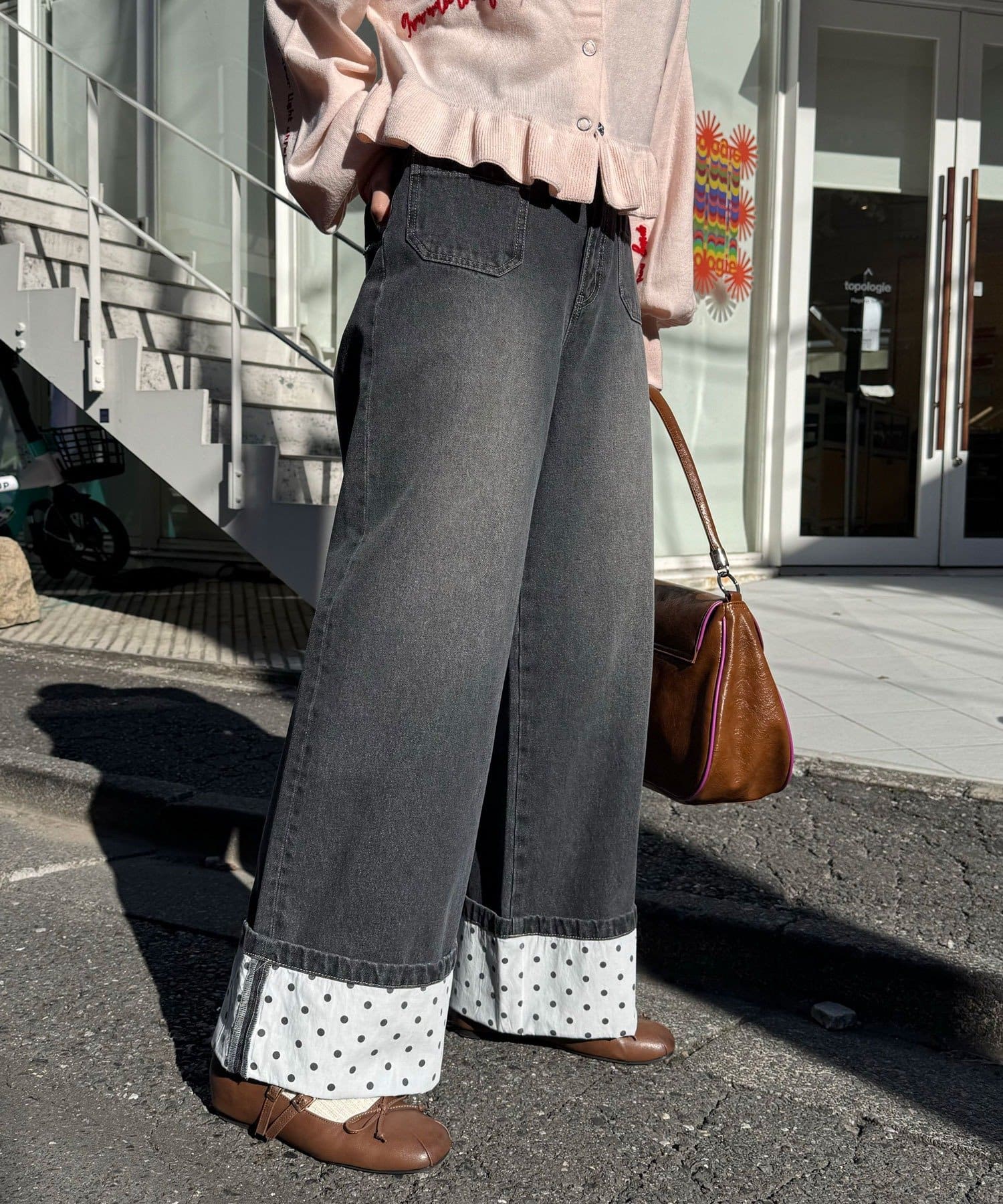 CIAOPANIC(チャオパニック) ロールアップドットワイドデニムパンツ