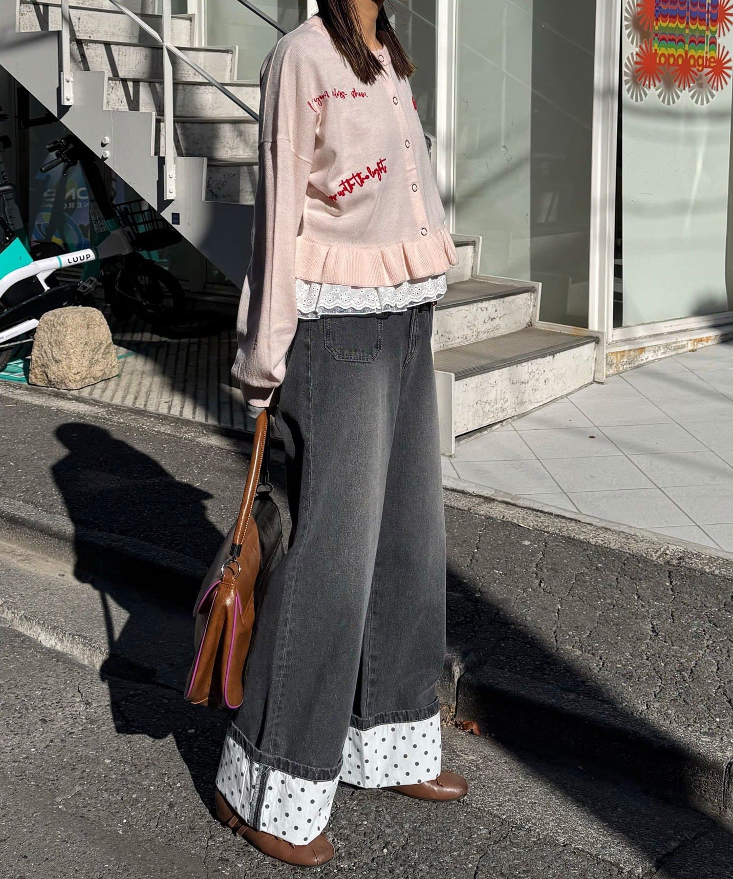 CIAOPANIC(チャオパニック) ロールアップドットワイドデニムパンツ