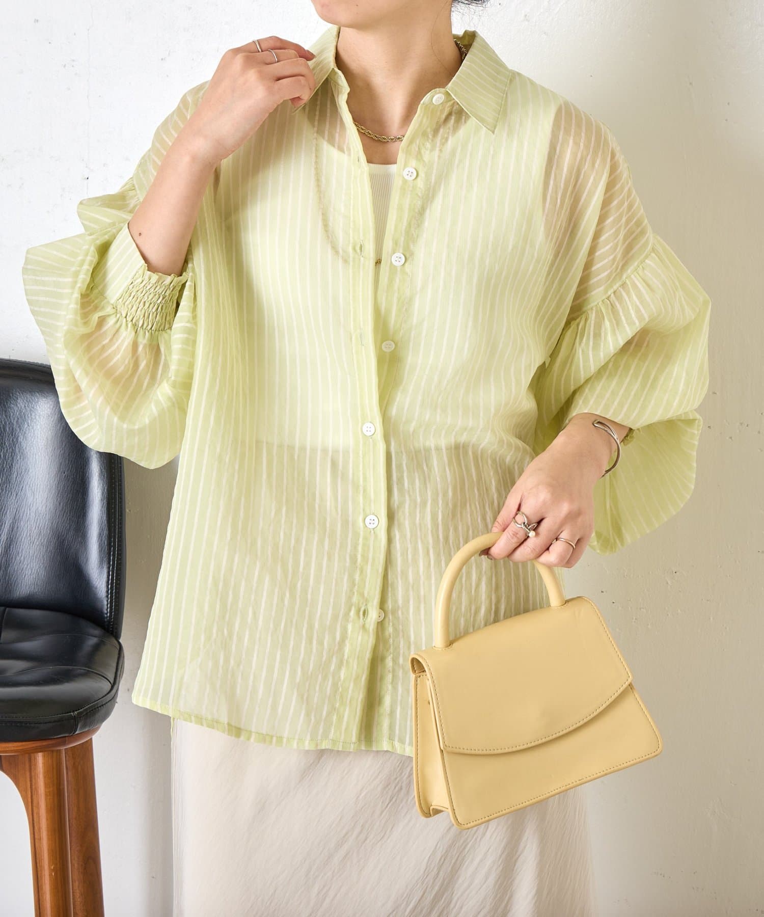 Jena　espace merveilleux(ジェナ　エスパスメルヴェイユ) 【体系カバー◎】シアーストライプチュニックシャツ