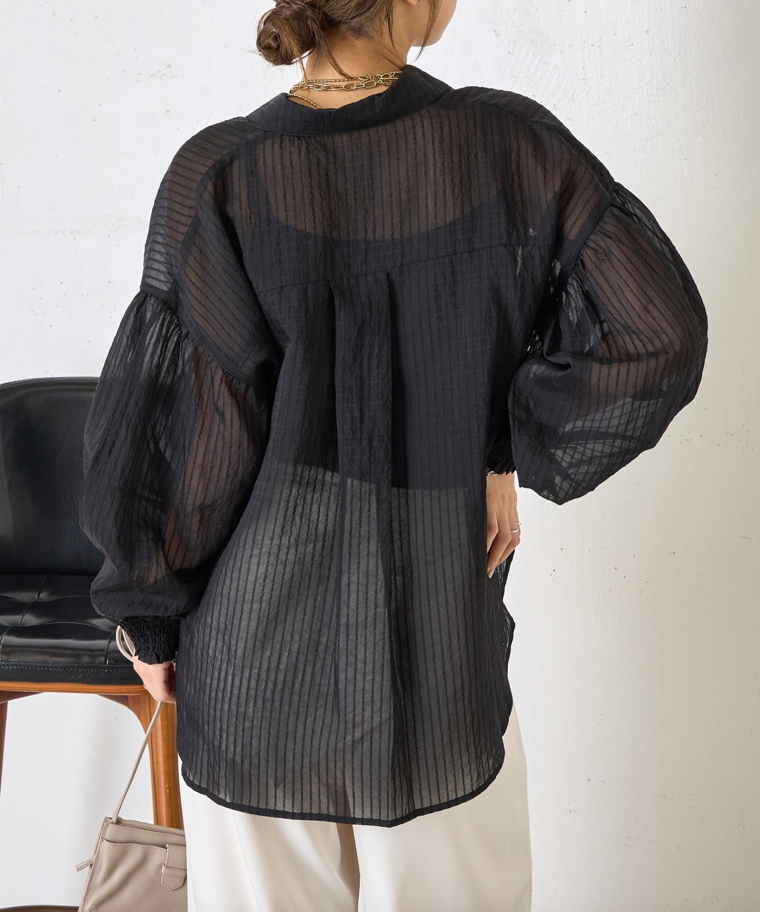 Jena　espace merveilleux(ジェナ　エスパスメルヴェイユ) 【体系カバー◎】シアーストライプチュニックシャツ