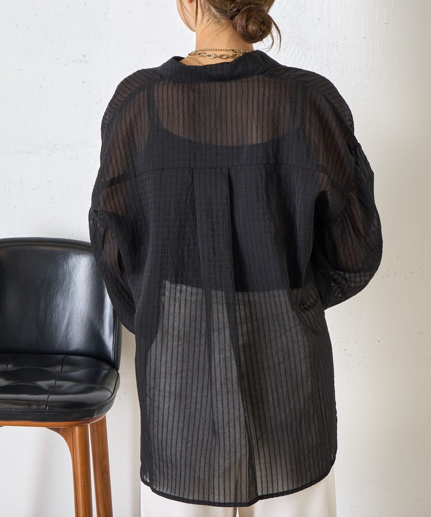 Jena　espace merveilleux(ジェナ　エスパスメルヴェイユ) 【体系カバー◎】シアーストライプチュニックシャツ