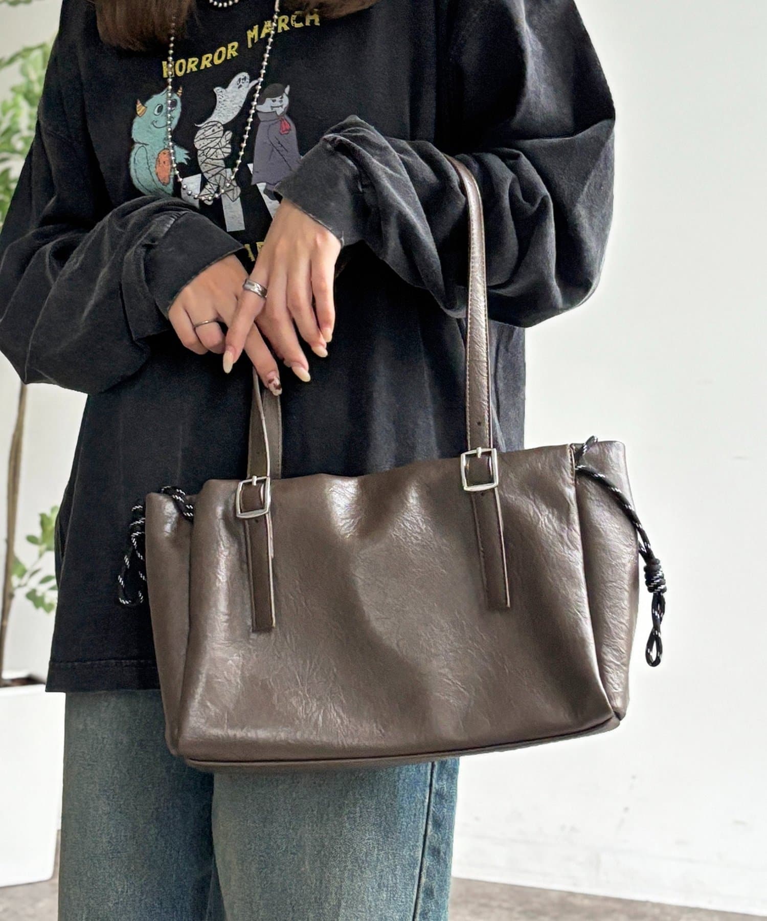 CPCM(シーピーシーエム) 巾着レザーボストンバッグ