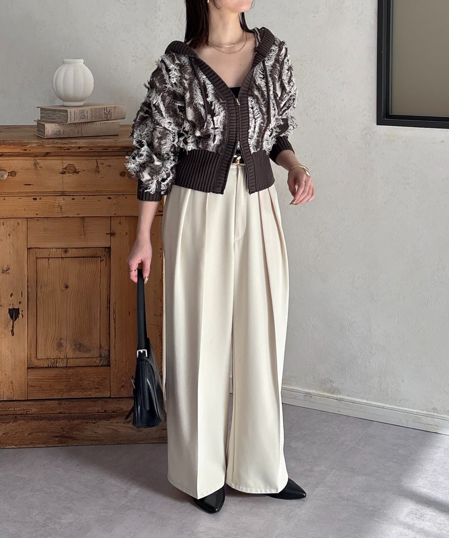 Thevon.(ゼヴォン) フリンジWジップフードカーディガン