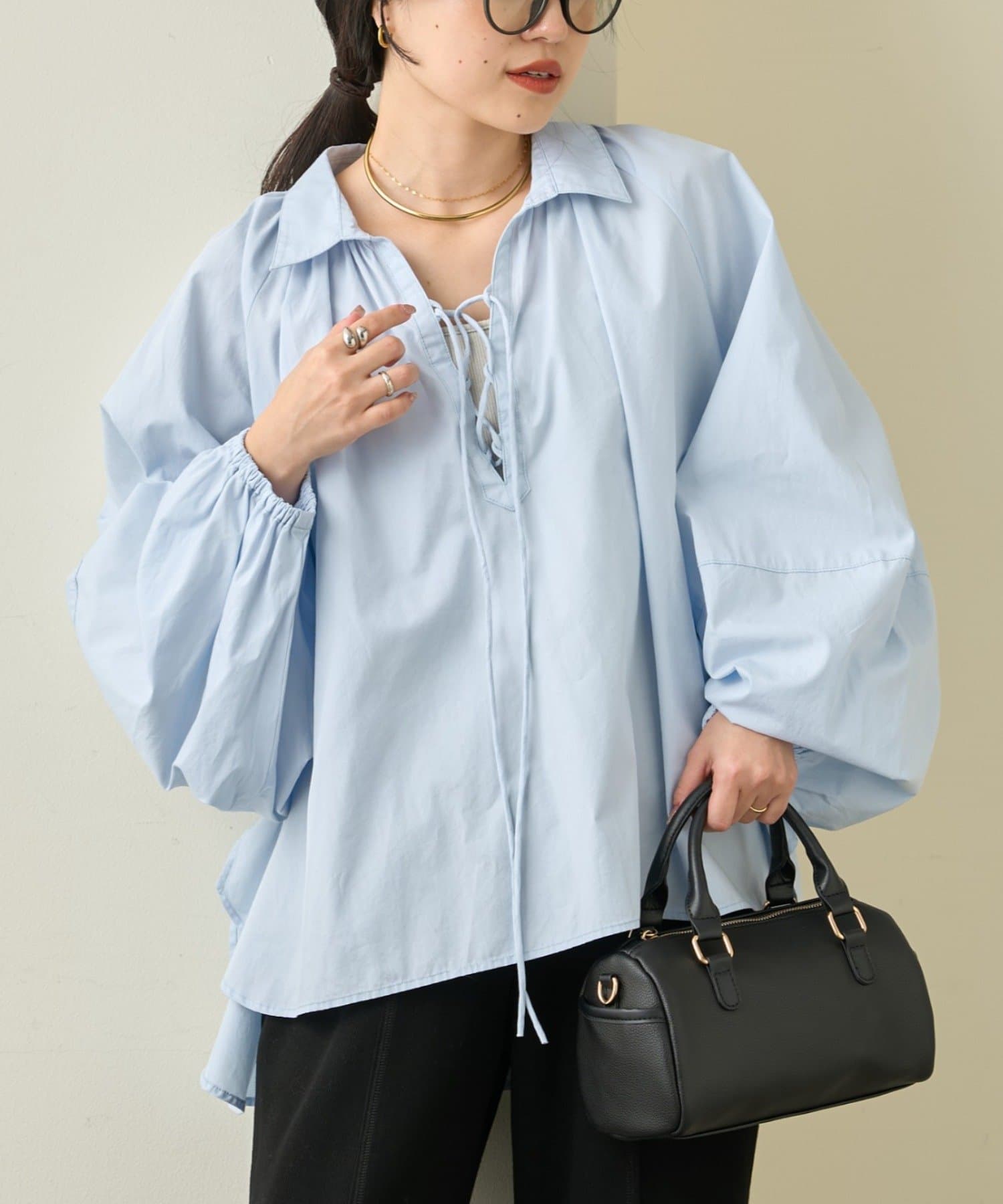 CIAOPANIC TYPY(チャオパニックティピー) ≪26SS展示会アイテム≫レースアップボリュームスリーブブラウス