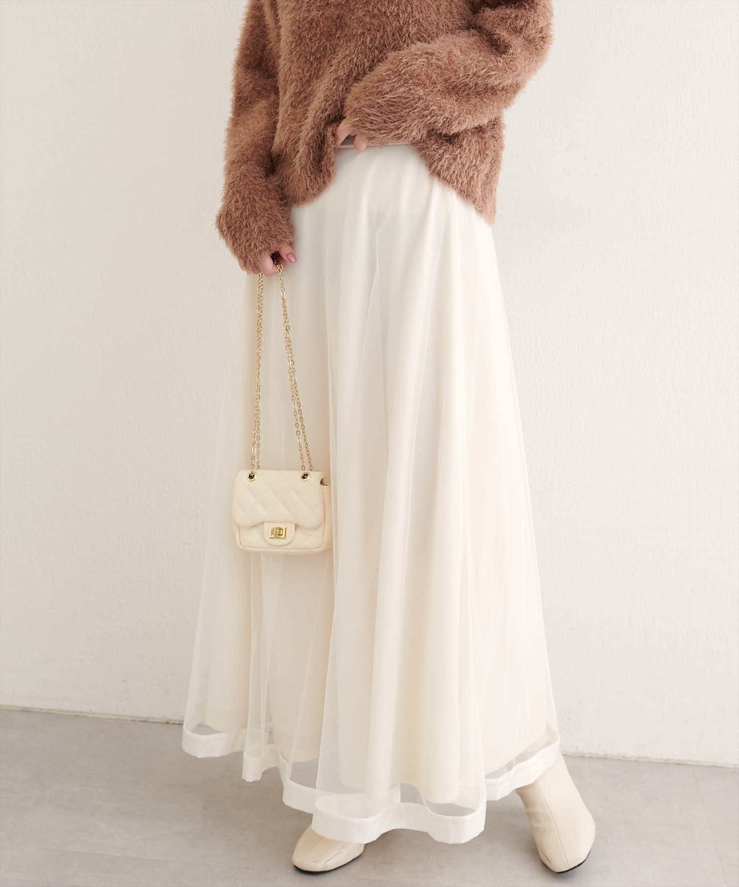 NICE CLAUP / OLIVE des OLIVE OUTLET(ナイスクラップ  / オリーブ デ オリーブ アウトレット) 【natural couture】サテンパイピングチュールスカート