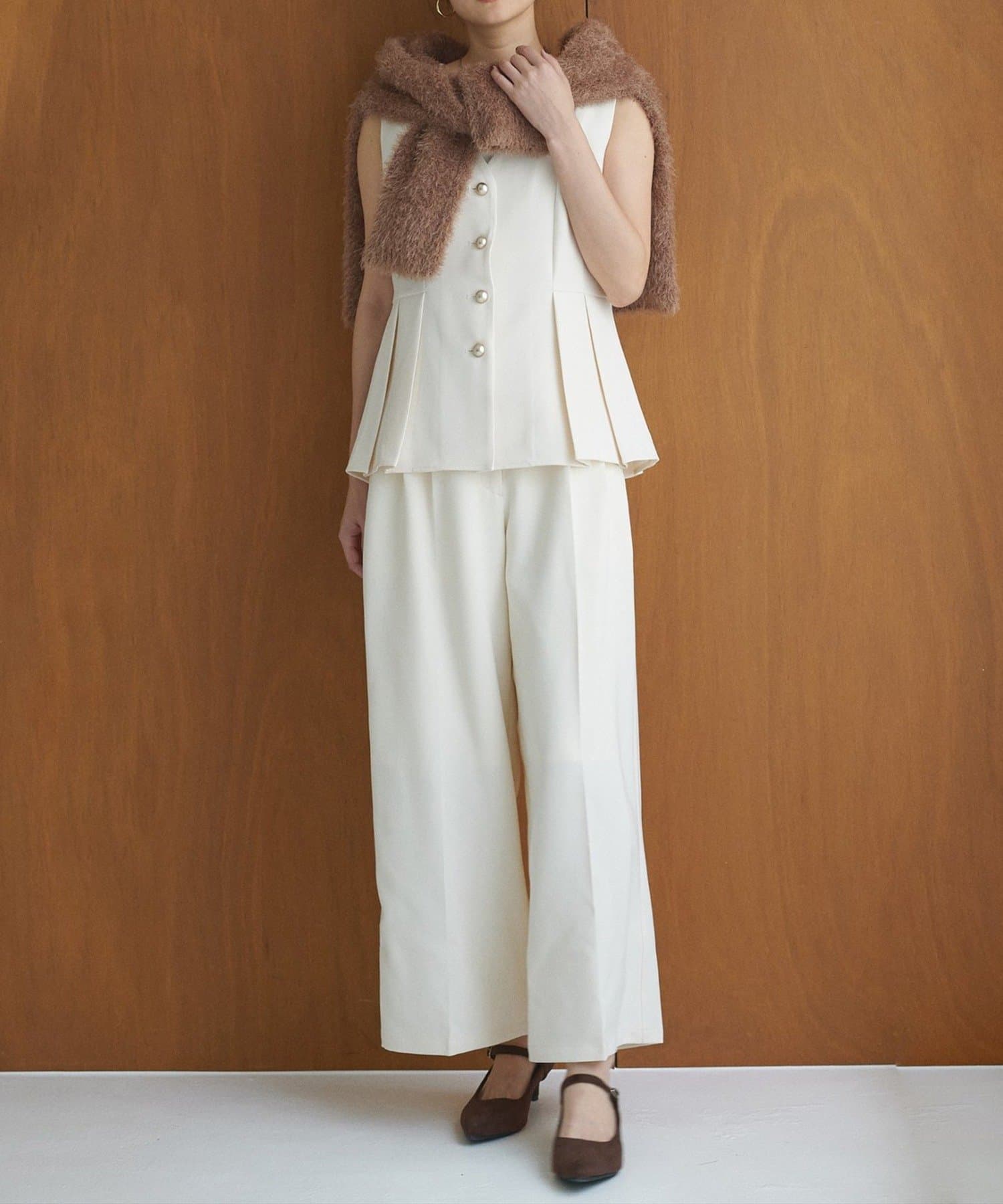 NICE CLAUP / OLIVE des OLIVE OUTLET(ナイスクラップ  / オリーブ デ オリーブ アウトレット) 【natural couture】釦タックワイドパンツ