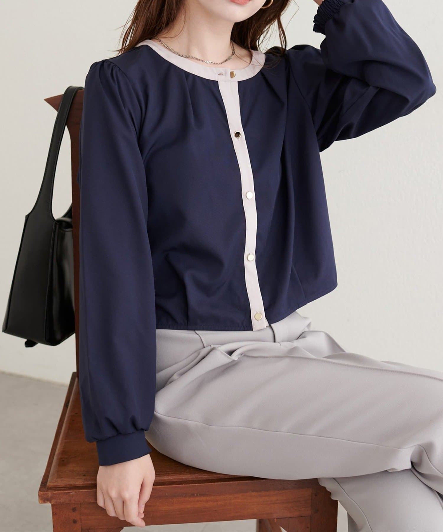 NICE CLAUP / OLIVE des OLIVE OUTLET(ナイスクラップ  / オリーブ デ オリーブ アウトレット) 【natural couture】タックヘム羽織ブラウス