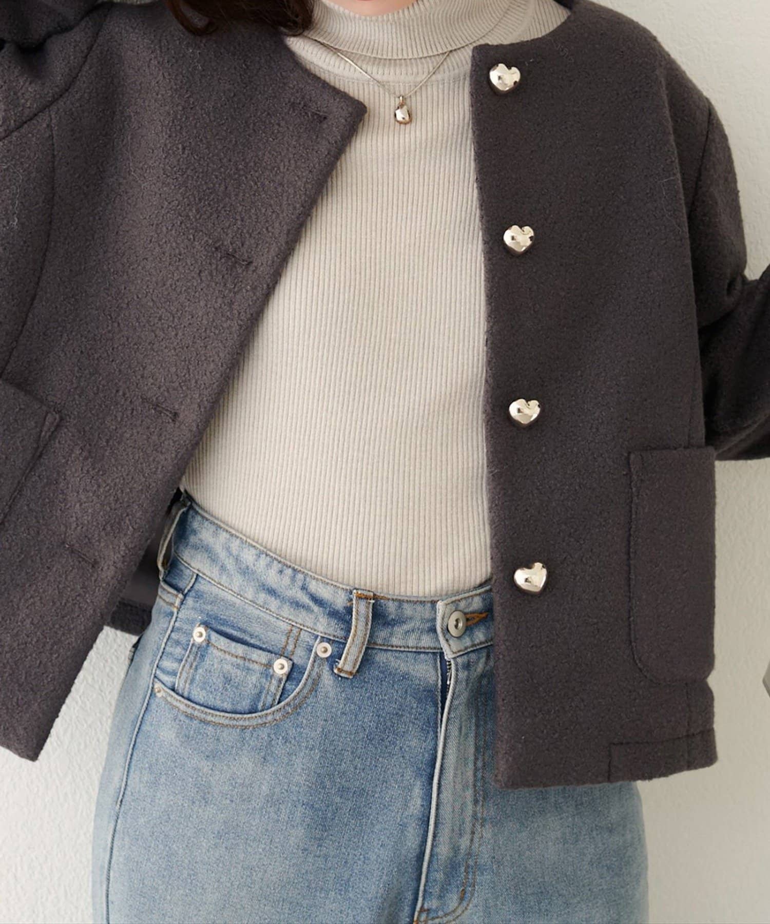 NICE CLAUP / OLIVE des OLIVE OUTLET(ナイスクラップ  / オリーブ デ オリーブ アウトレット) 【natural couture】ハート釦ほっこり素材コートジャケット